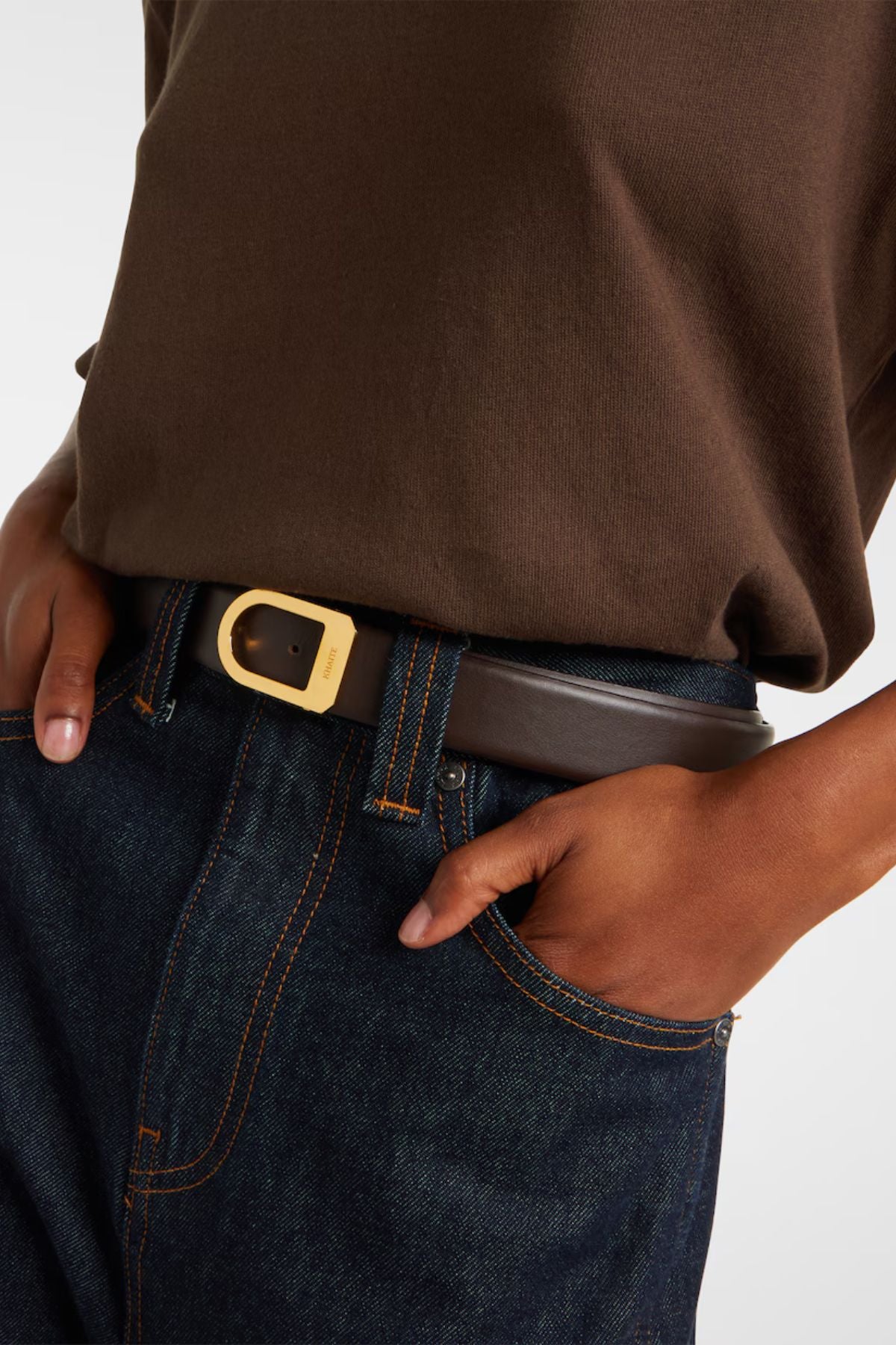 KHAITE Saddle Belt Gold - Dark Brown