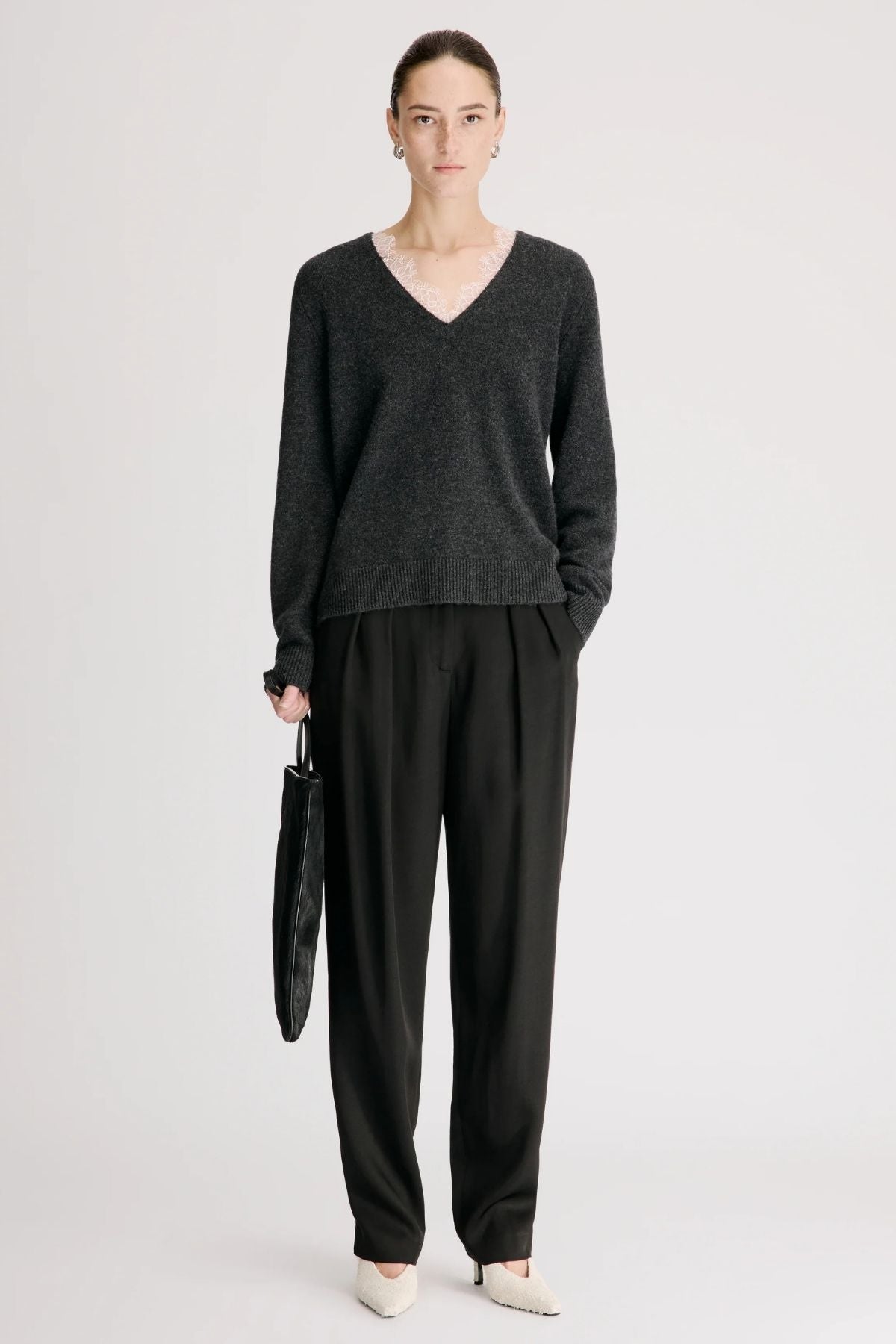 Loulou de Saison Leyla Sweater - Charcoal/ Ivory