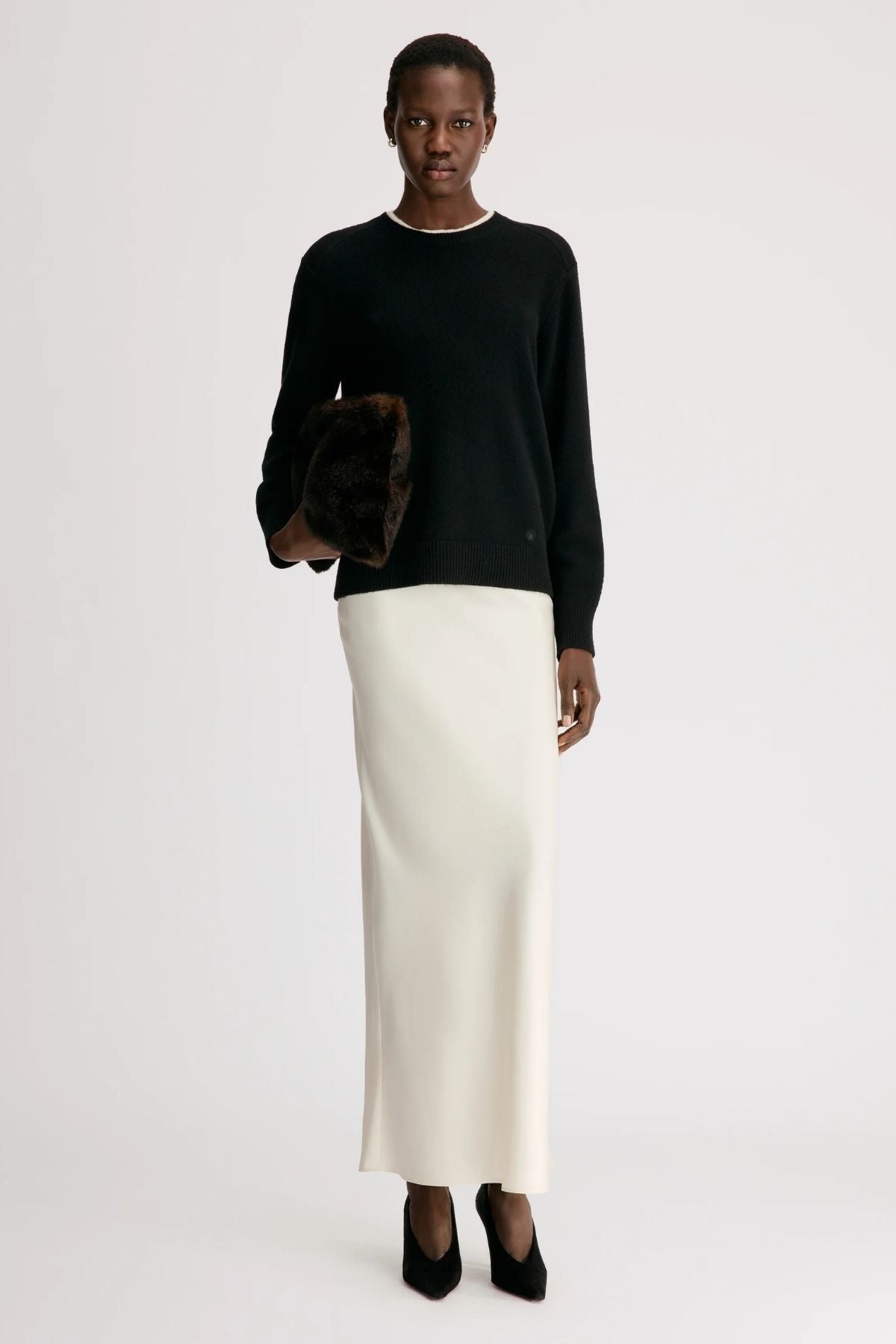 LOULOU DE SAISON Otis Bicolor Cashmere Sweater - Black/ Ivory
