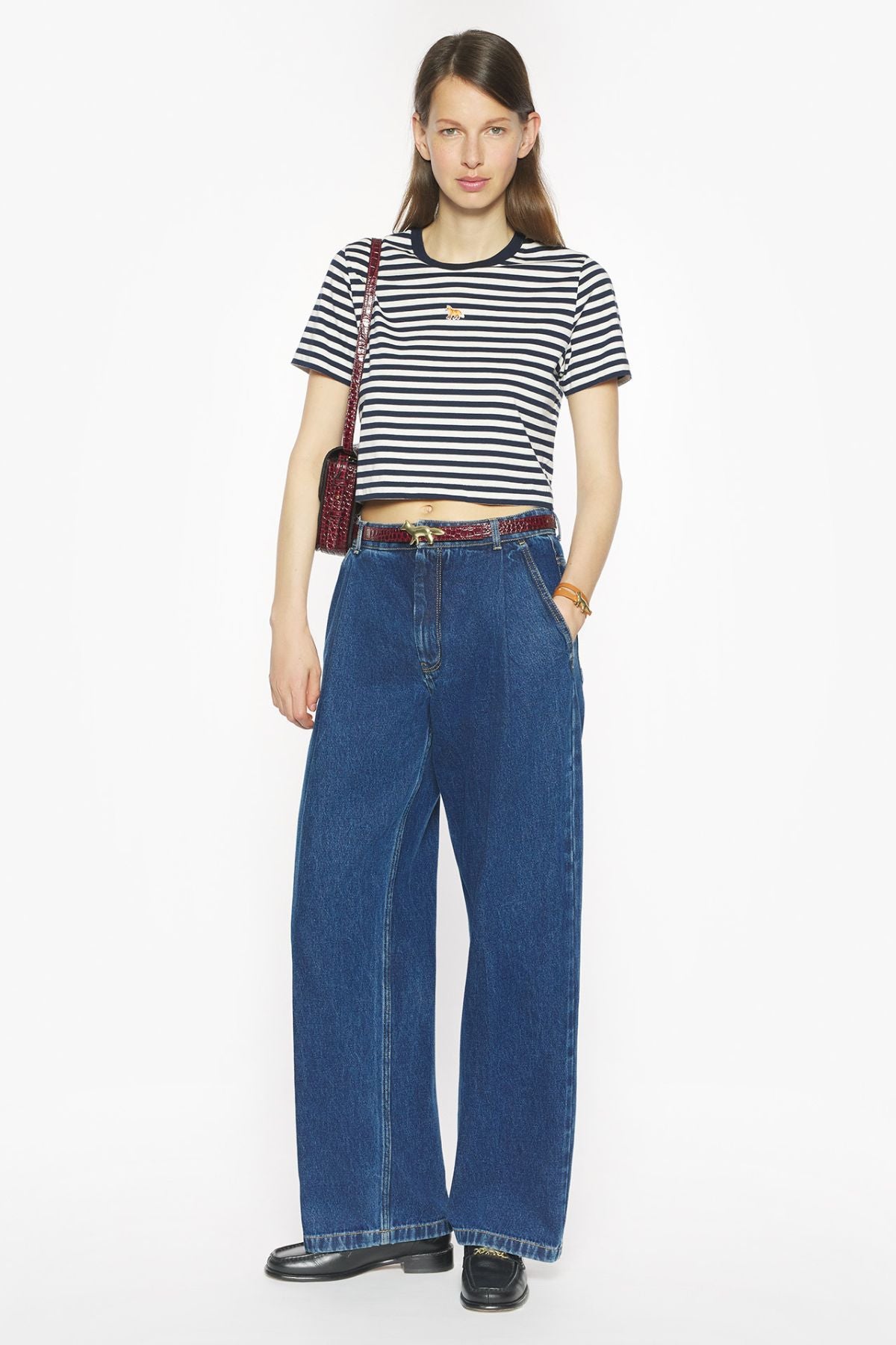 Maison Kitsuné Baby Fox Striped Baby Tee - Dark Navy/ Parchment