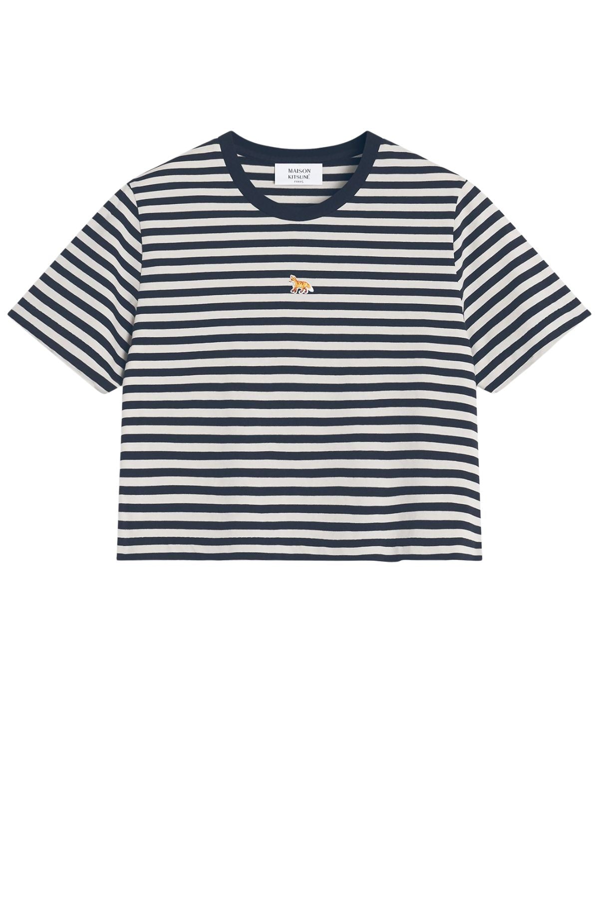 Maison Kitsuné Baby Fox Striped Baby Tee - Dark Navy/ Parchment