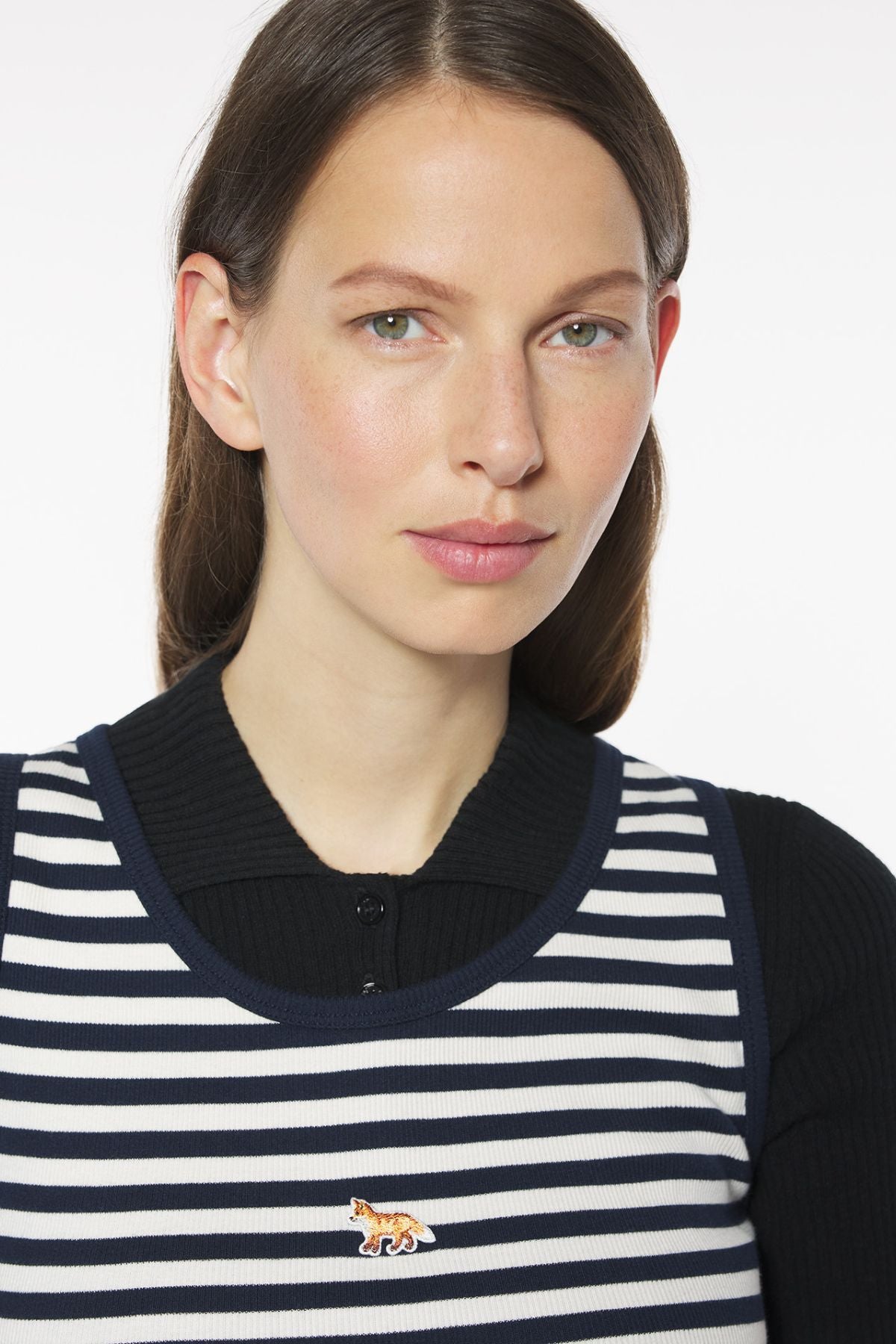 Maison Kitsuné Baby Fox Striped Tank Top - Dark Navy/ Parchment