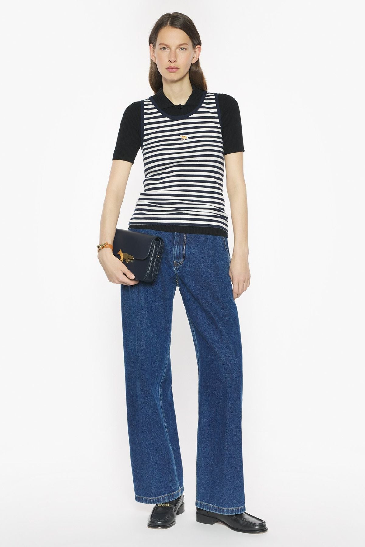 Maison Kitsuné Baby Fox Striped Tank Top - Dark Navy/ Parchment