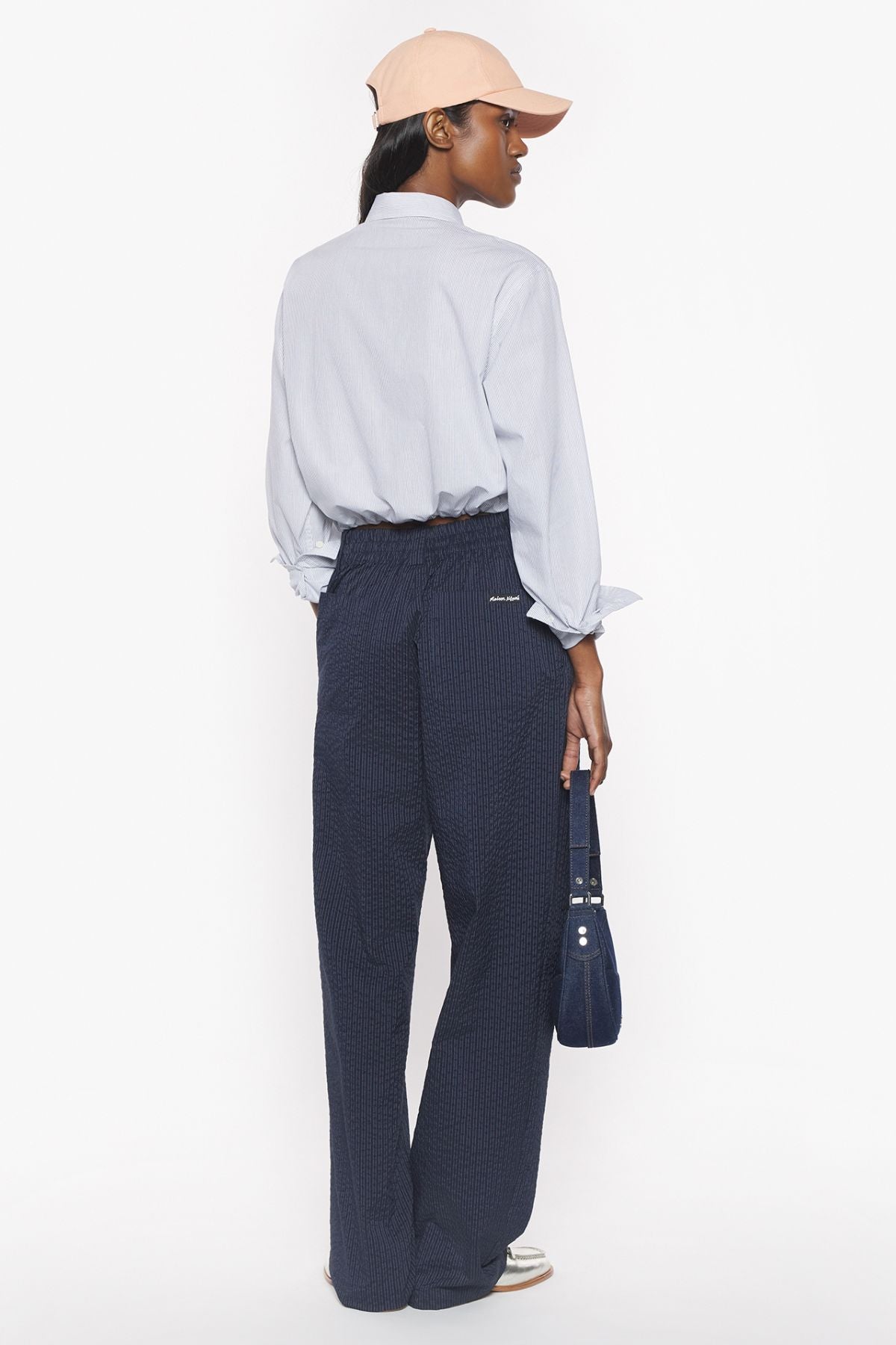 Maison Kitsuné Drawstring Cropped Shirt - White/ Black Stripe