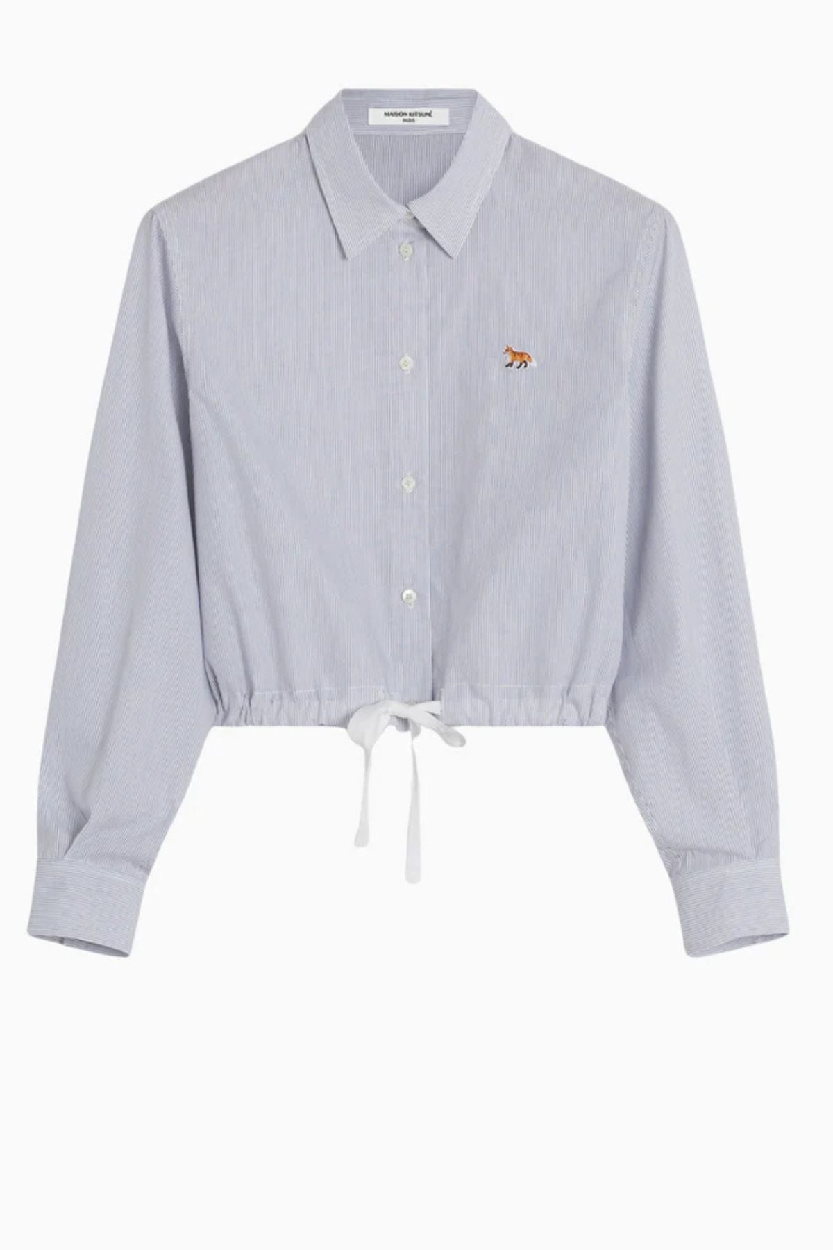 Maison Kitsuné Drawstring Cropped Shirt - White/ Black Stripe