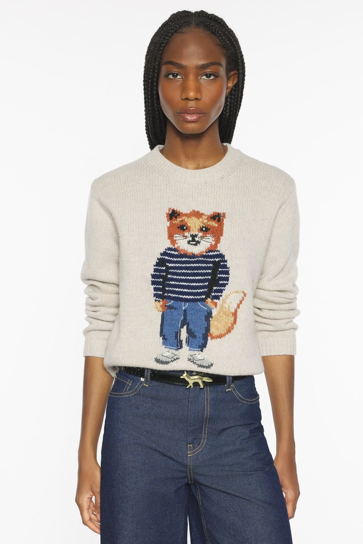 Maison Kitsuné Dressed Fox Intarsia Jumper - Parchment White