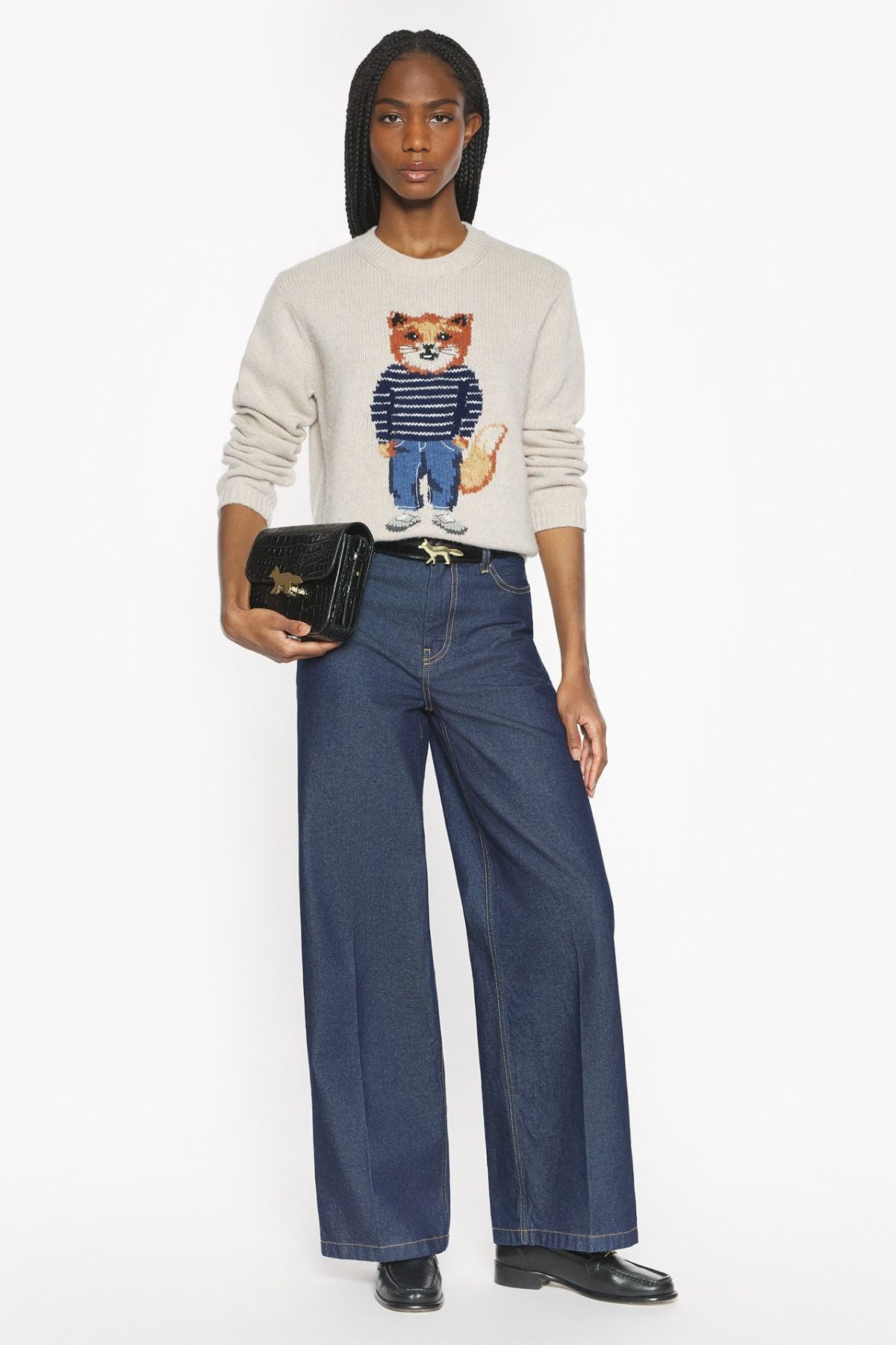 Maison Kitsuné Dressed Fox Intarsia Jumper - Parchment White