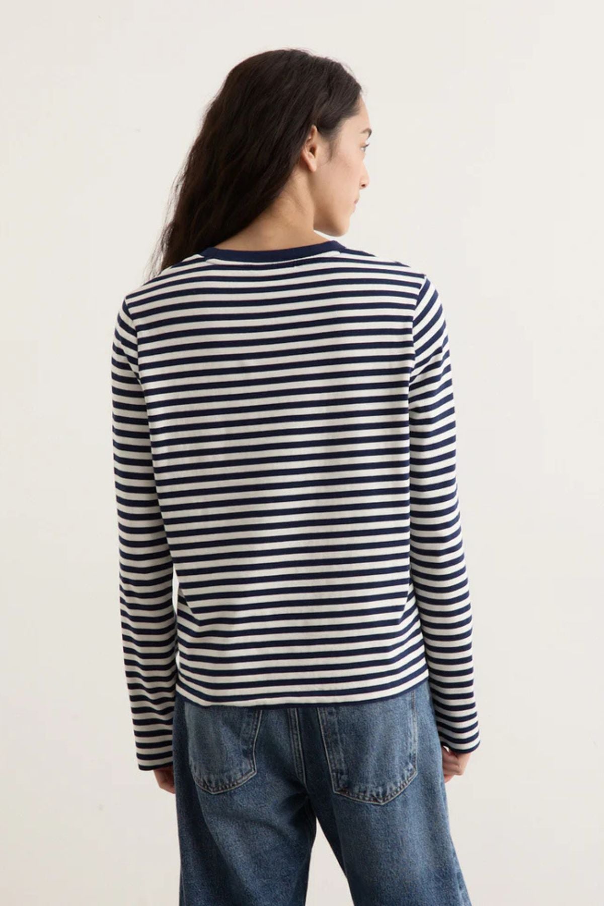 Maison Kitsuné Fox Head Striped LS T-Shirt - Navy/ Milk