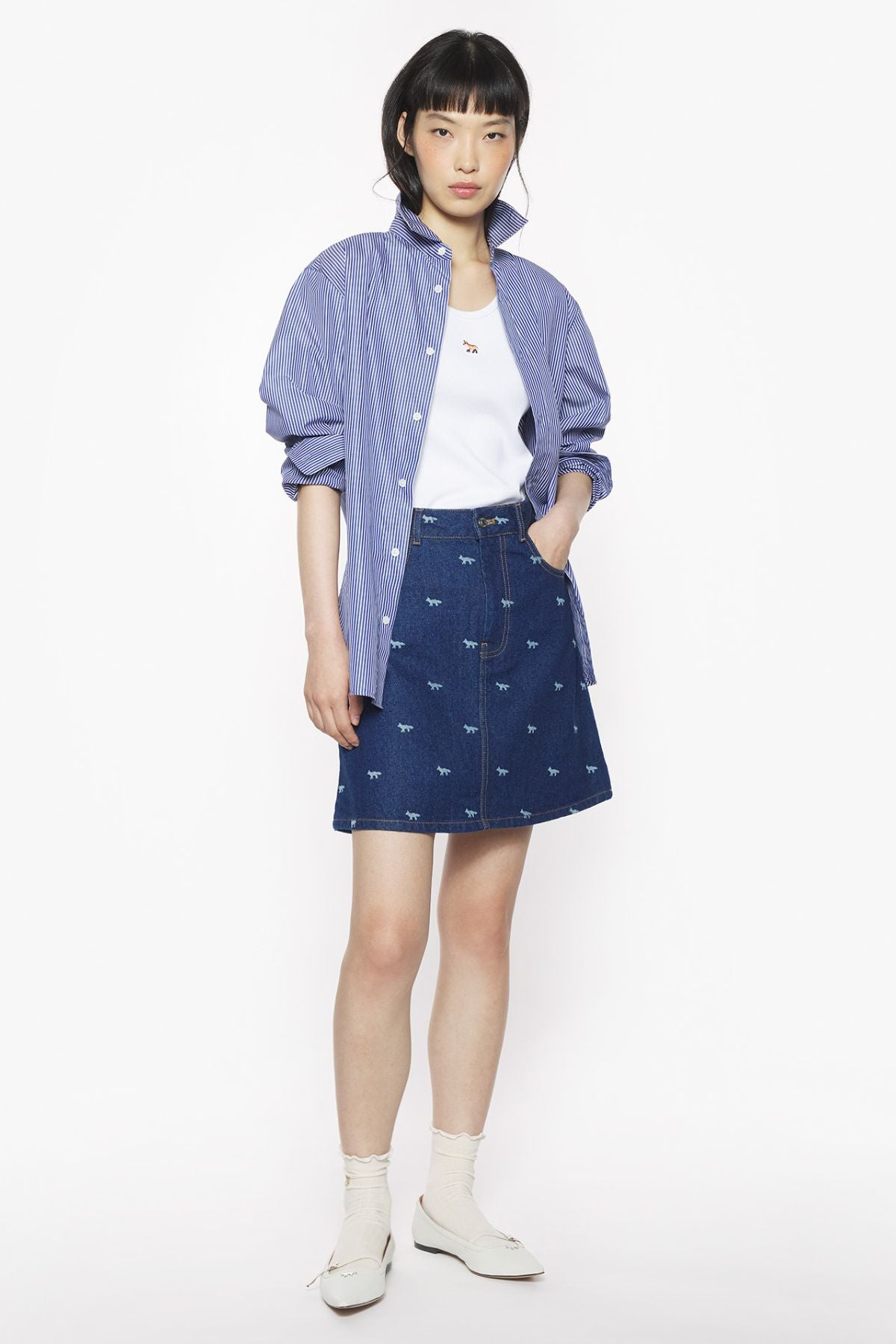 Maison Kitsuné Mini Denim Skirt - Dark Laser Profile