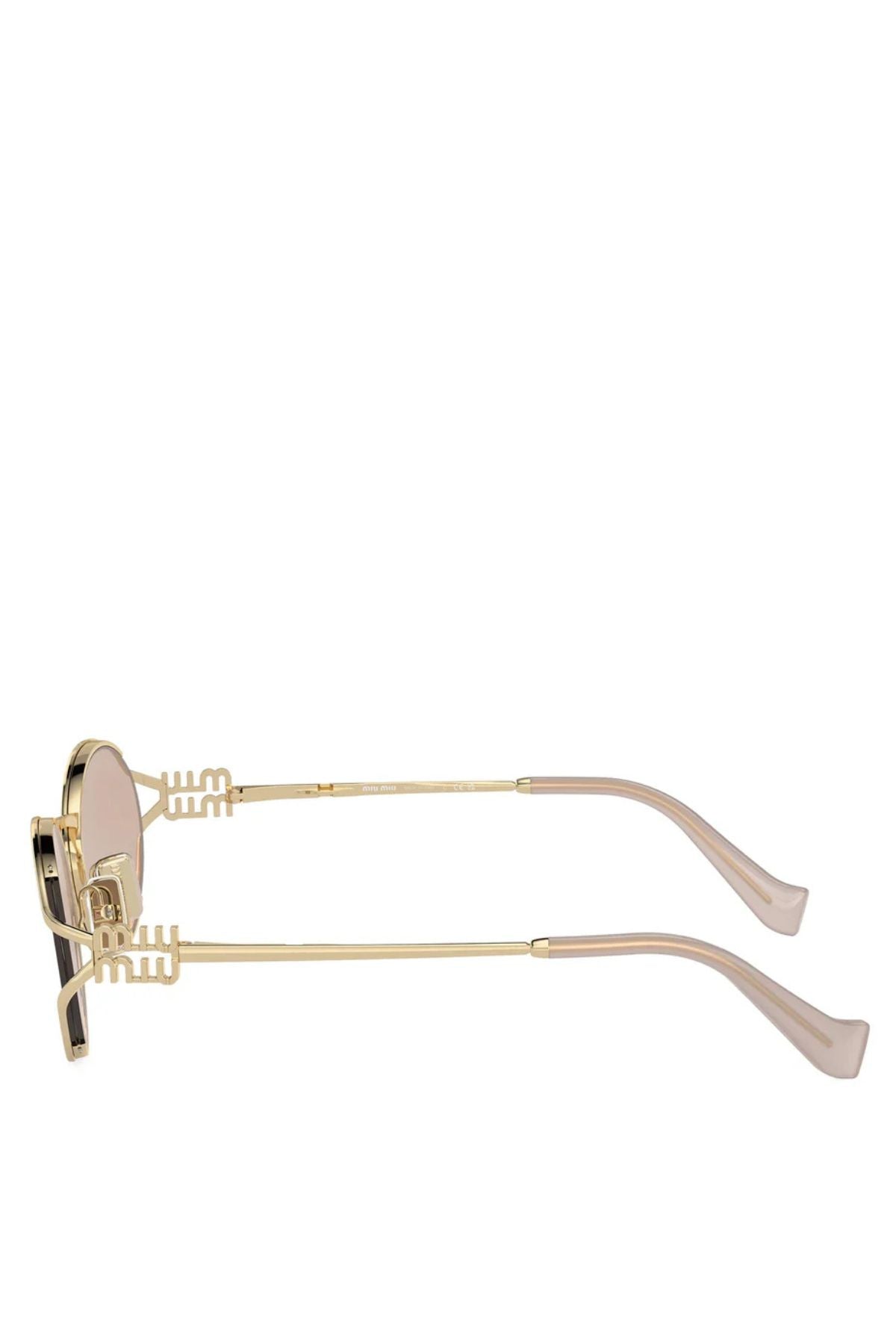 Miu Miu Oval Wire Framed Sunglasses - Pale Gold/ Pink