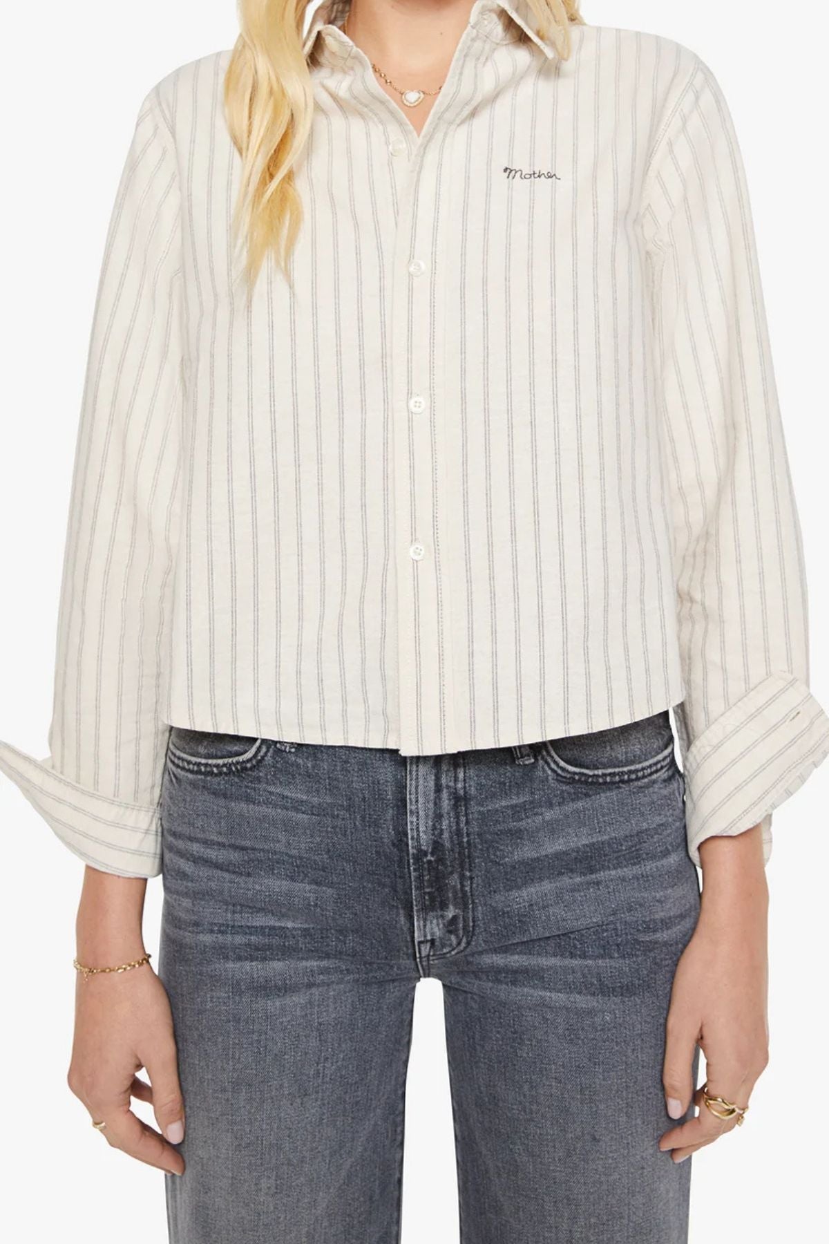 Mother The Cropped Bestie - Cream and Black Stripe
