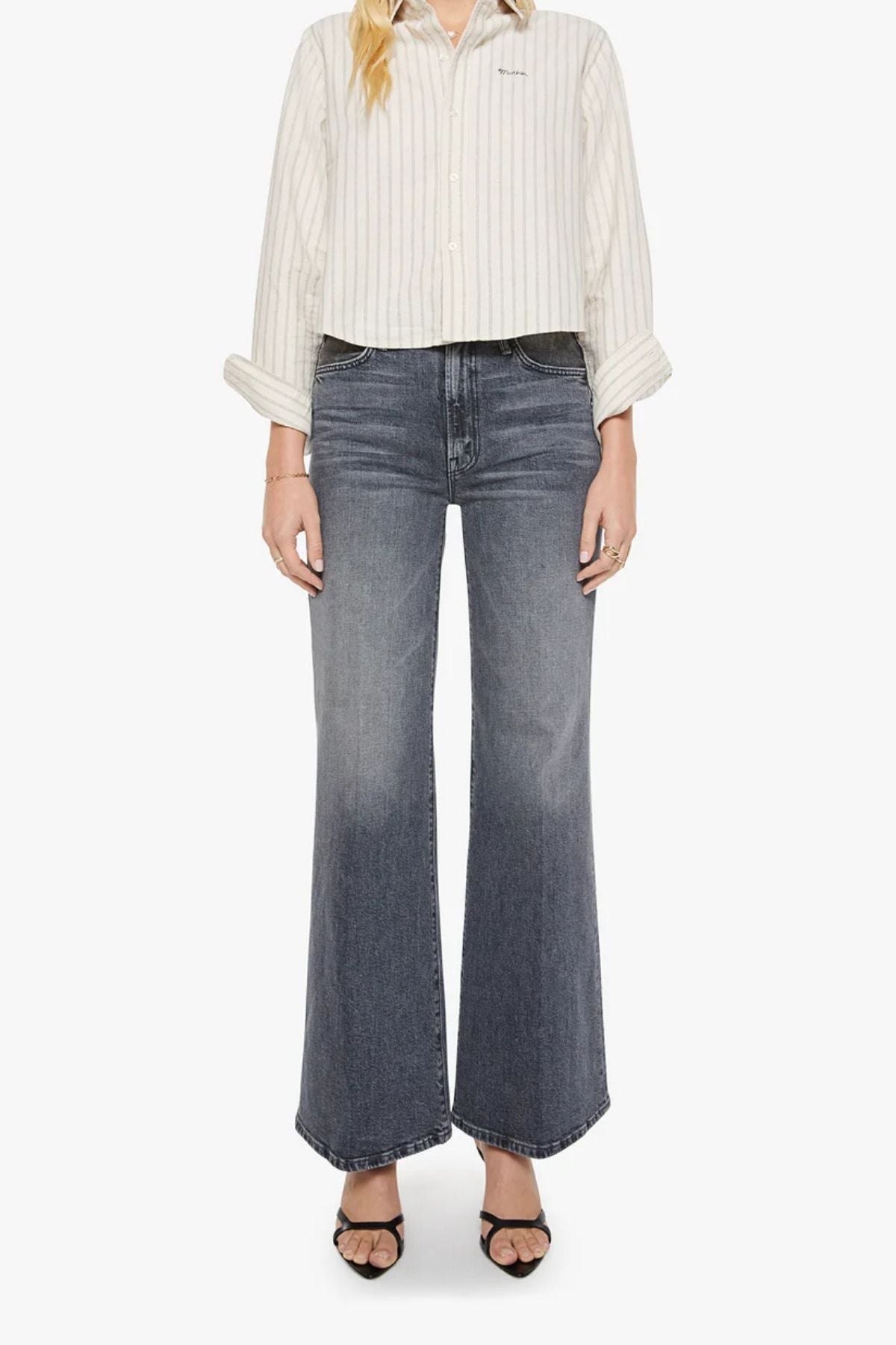 Mother The Cropped Bestie - Cream and Black Stripe