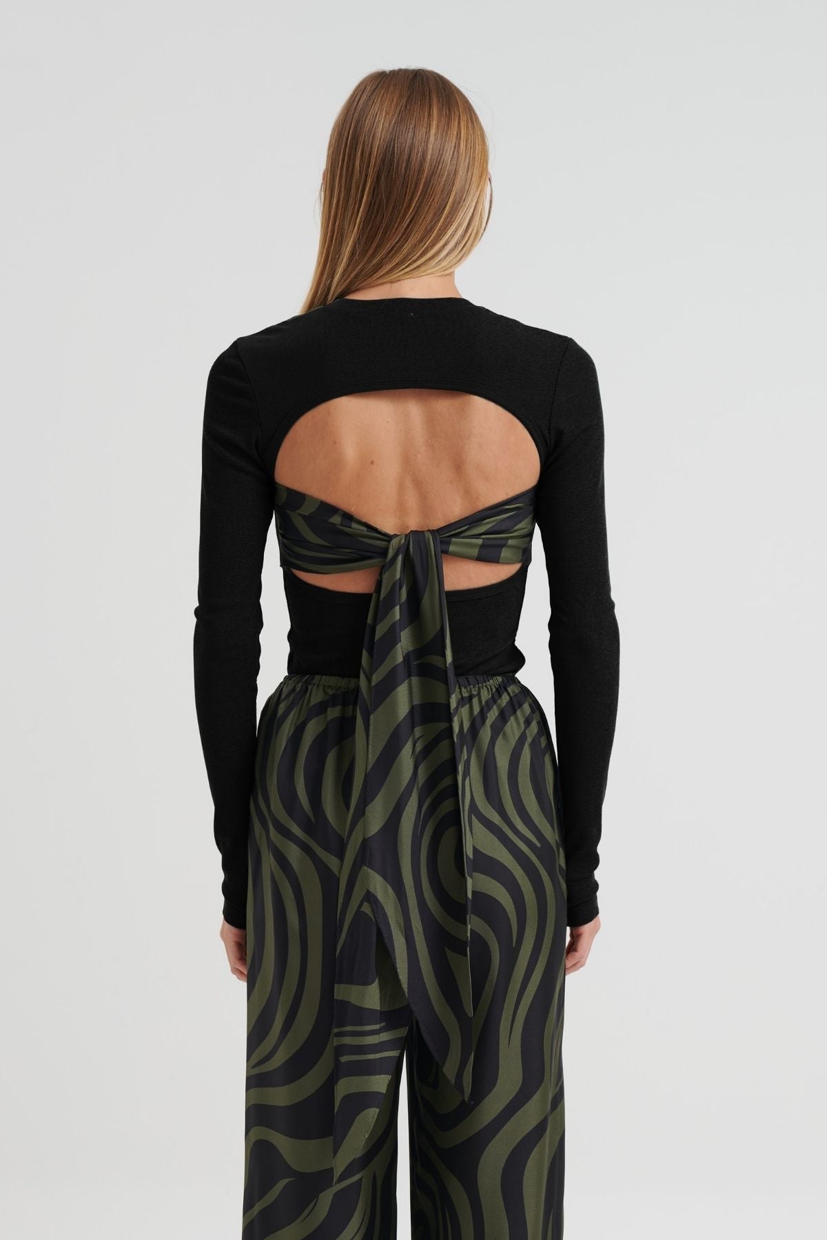 Nanushka Ahuic Scarf Tie Back Top - Black/ Green