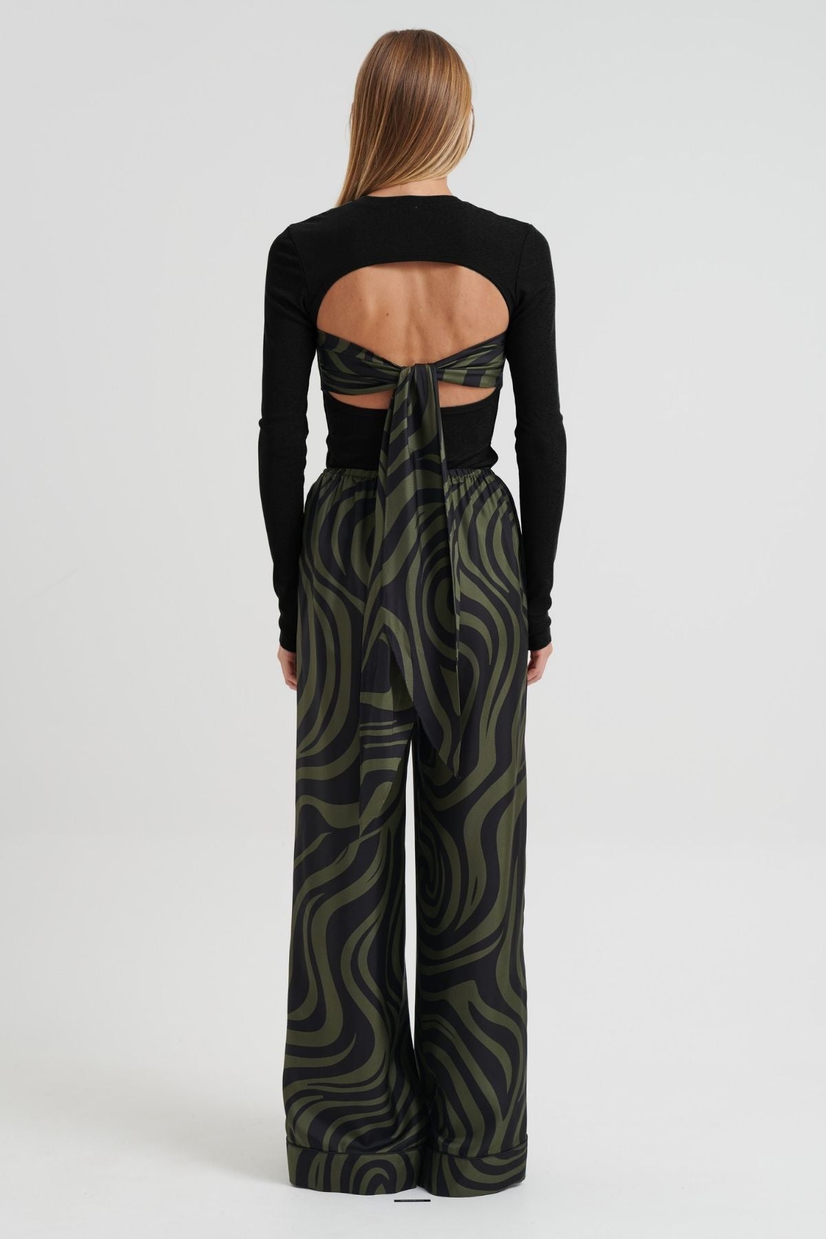 Nanushka Ahuic Scarf Tie Back Top - Black/ Green