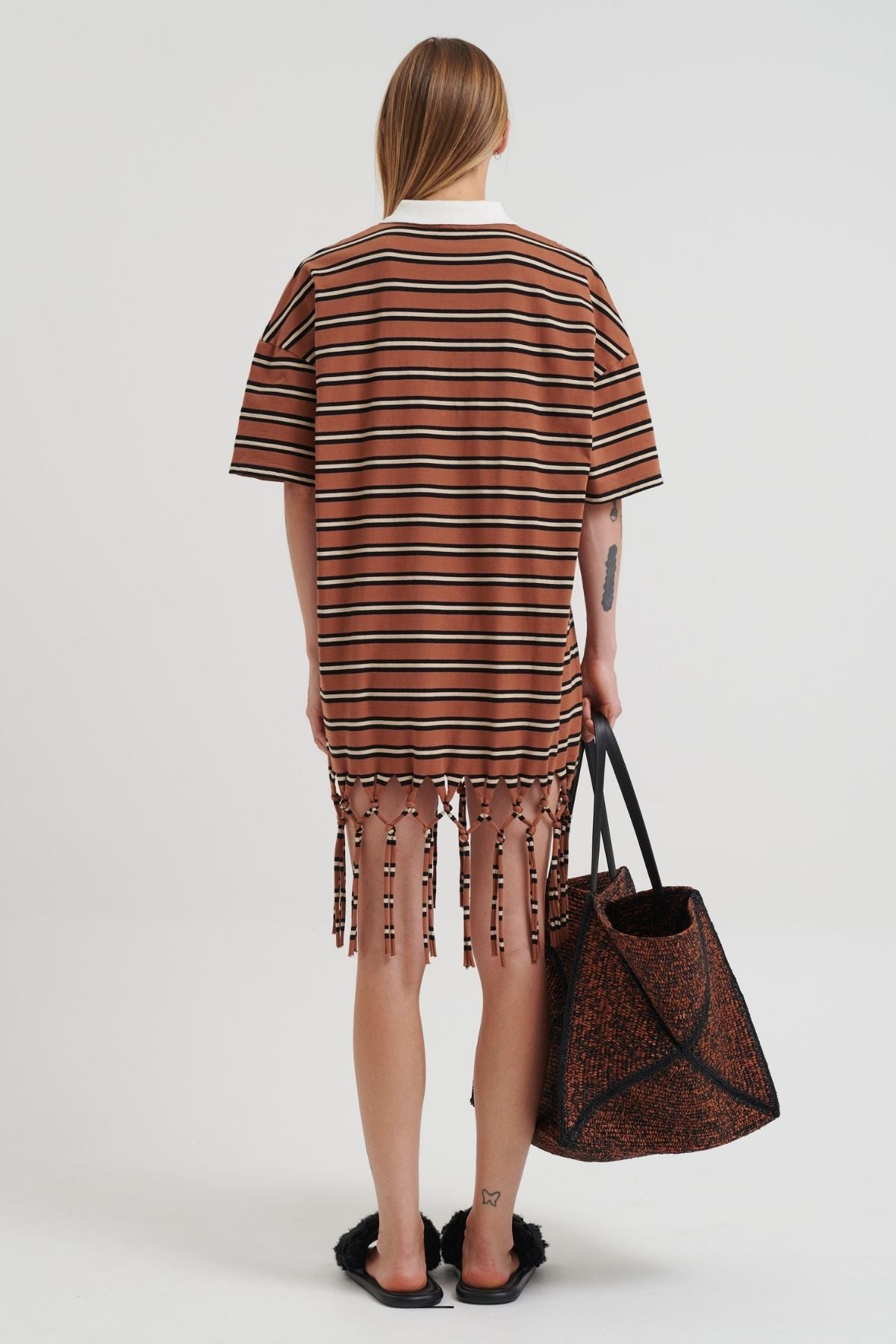 Nanushka Benigna Tassled Dress - Tan/ White/ Black