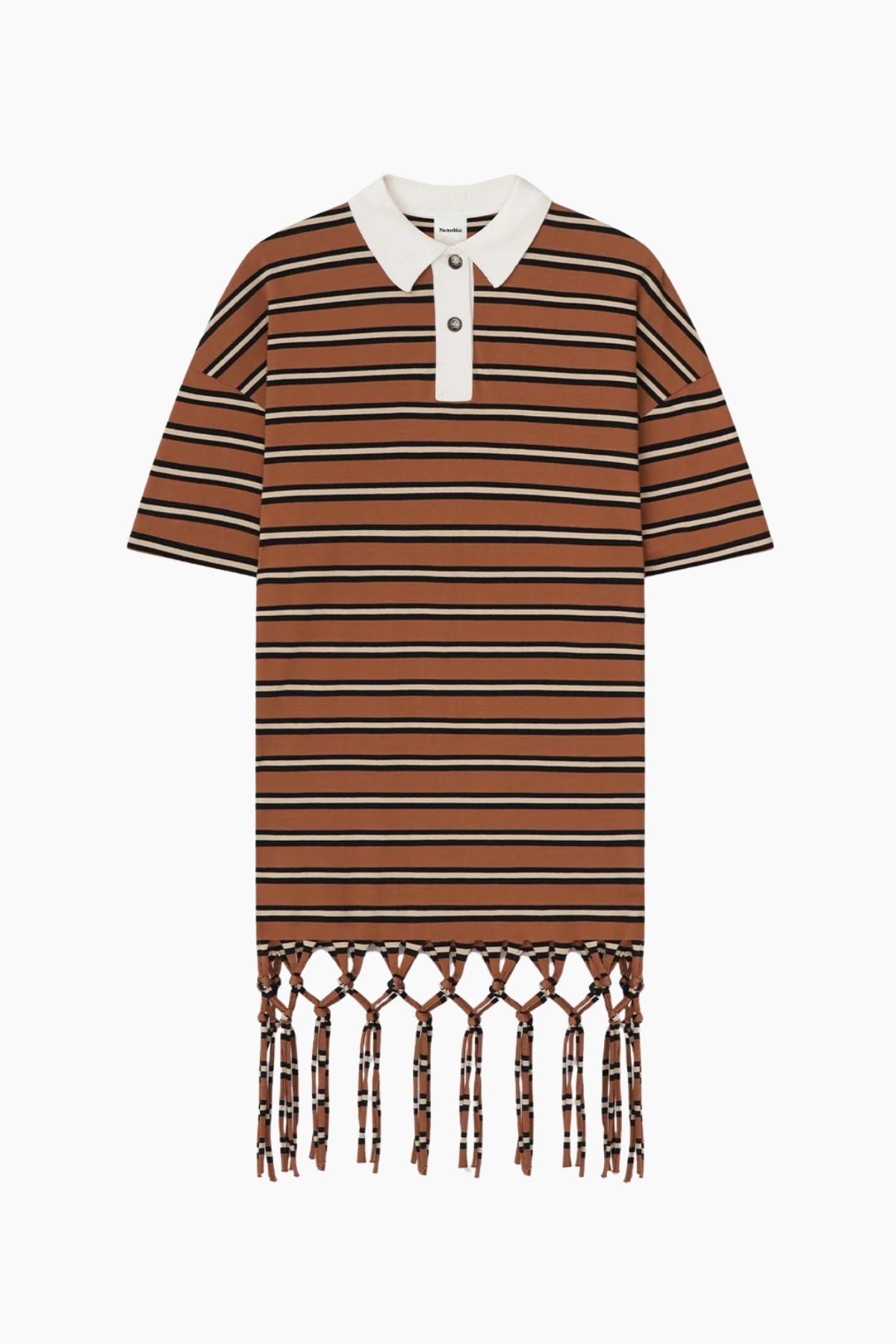 Nanushka Benigna Tassled Dress - Tan/ White/ Black