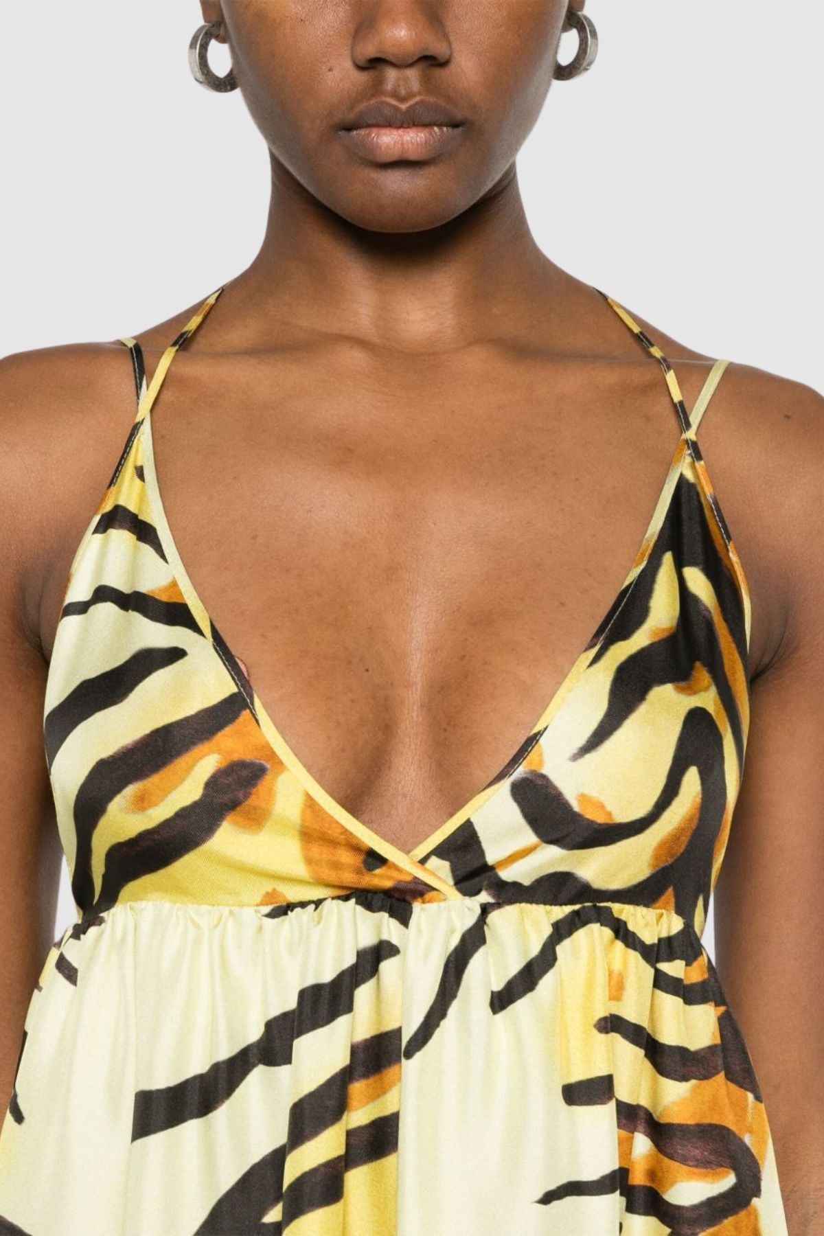 Nanushka Ceil Tiger Print Silk Twill Sundress - Tiger