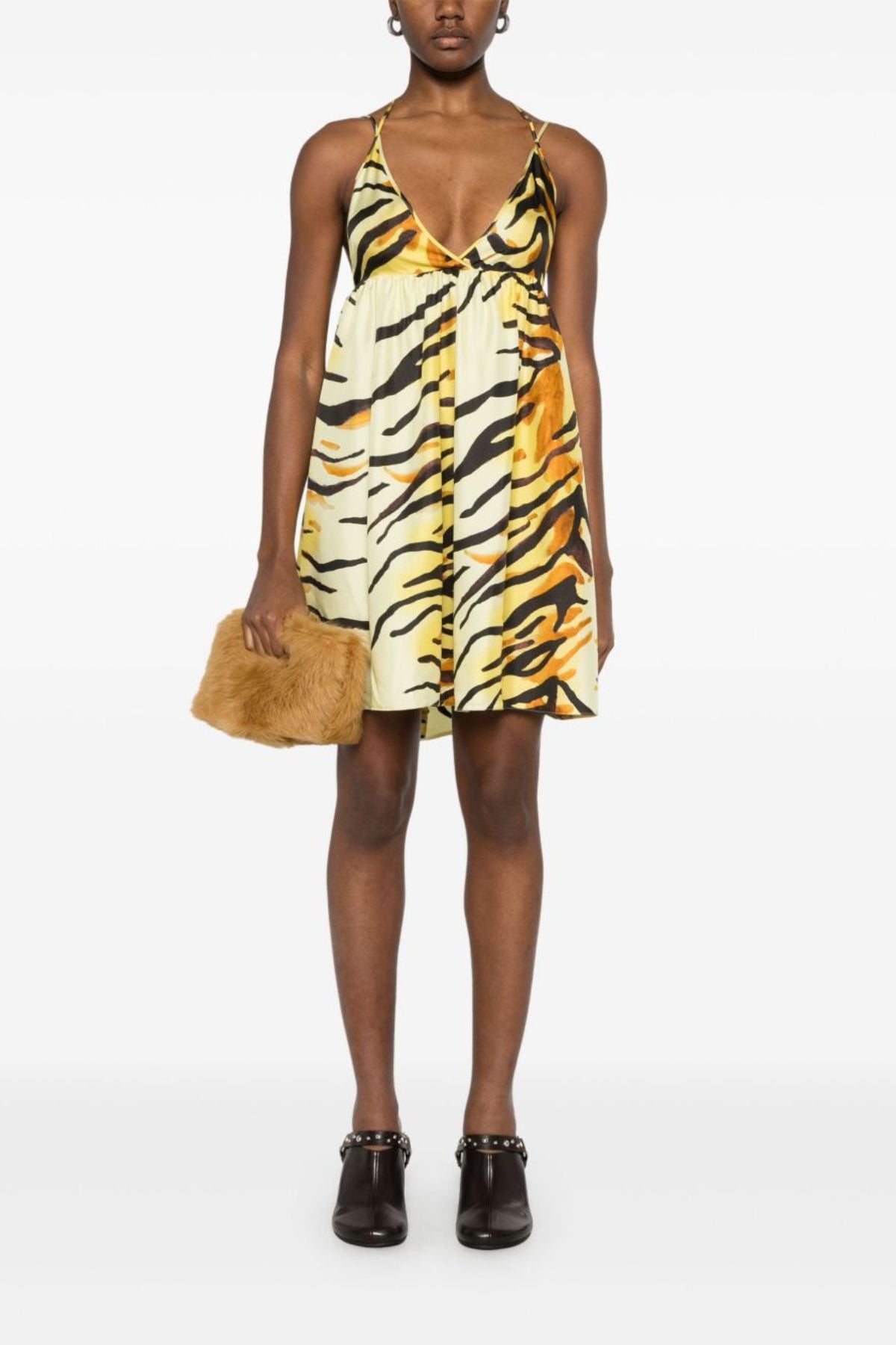 Nanushka Ceil Tiger Print Silk Twill Sundress - Tiger