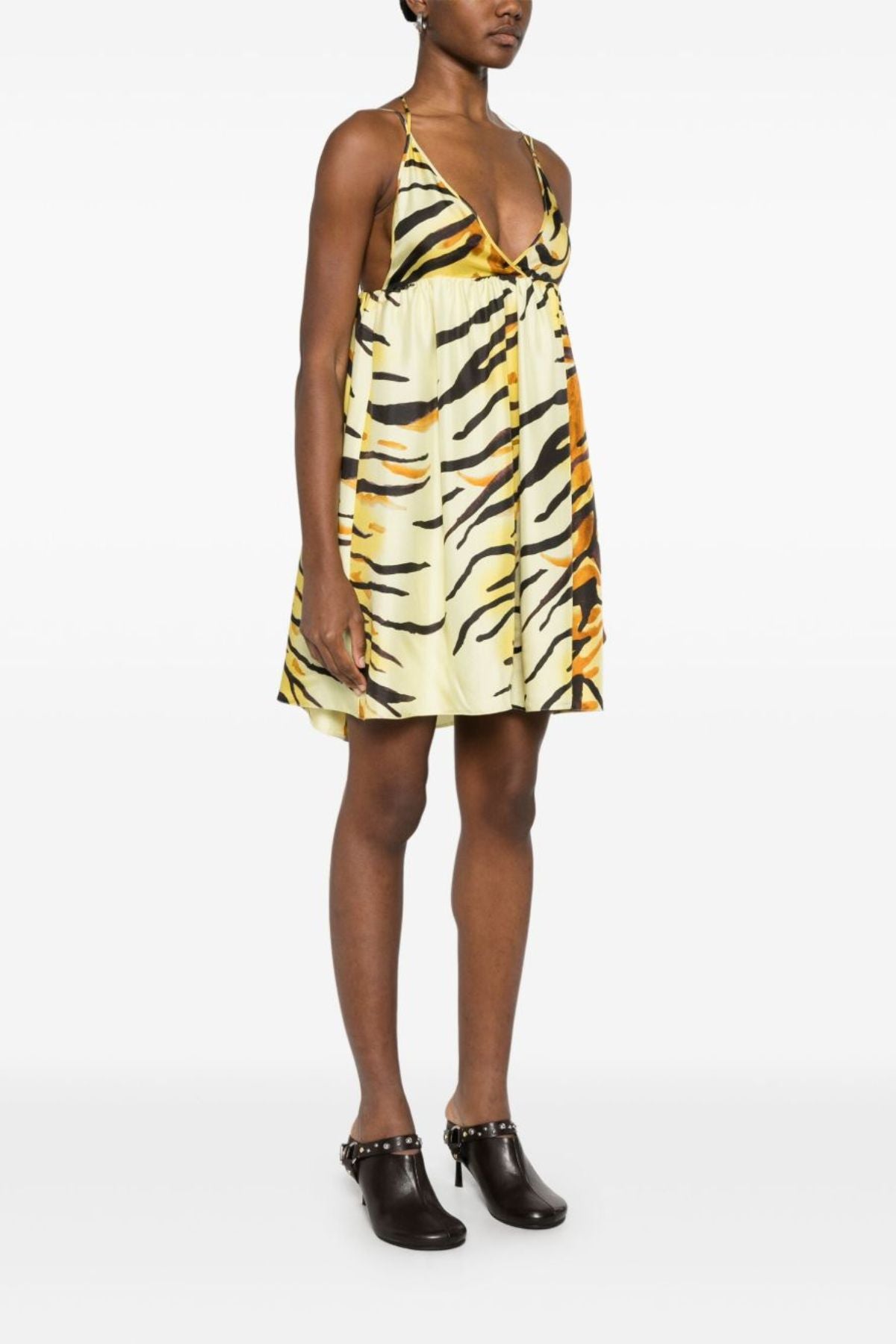 Nanushka Ceil Tiger Print Silk Twill Sundress - Tiger