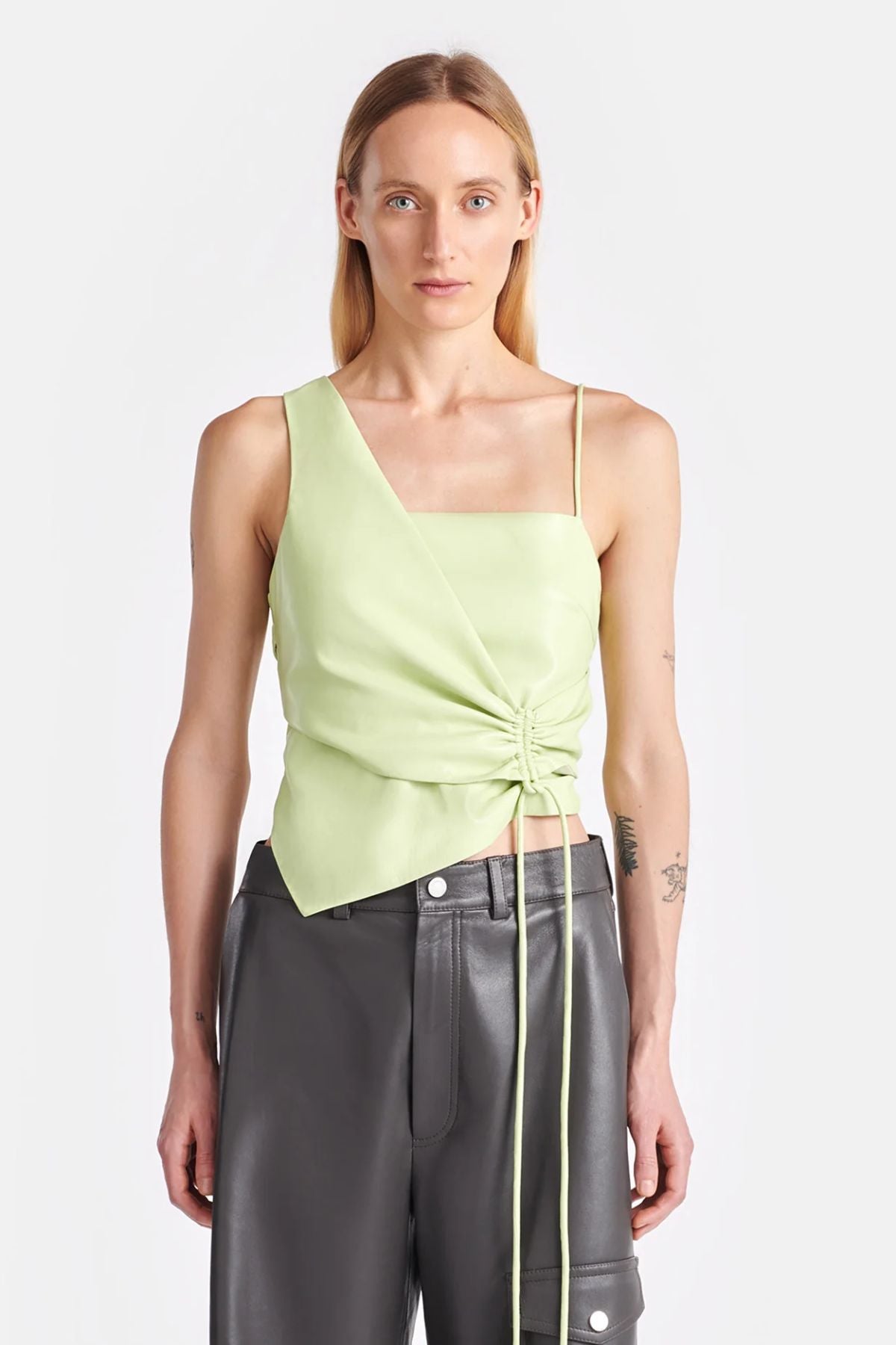 Nanushka Chudel Top Okobor Alt Leather Top - Shadow Lime