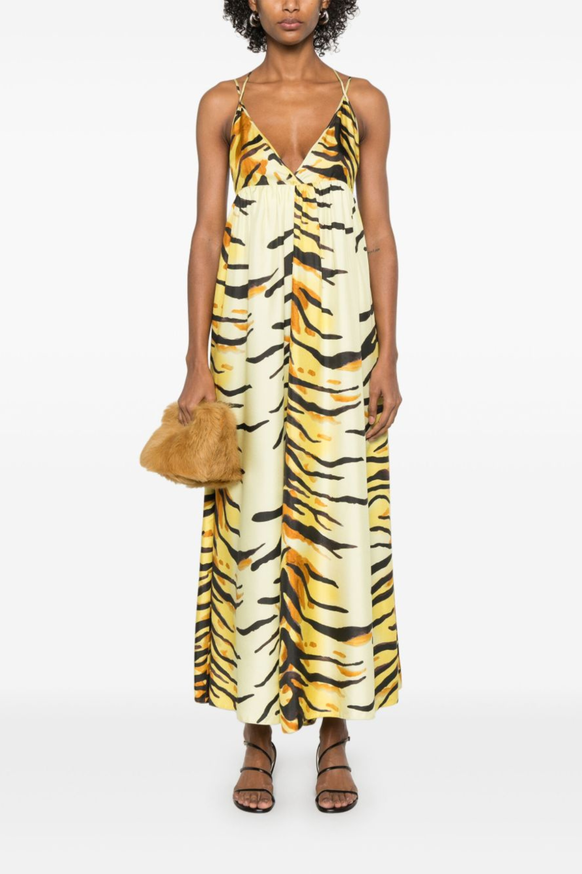 Nanushka Delphy Tiger Print Silk Twill Maxi Dress - Tiger