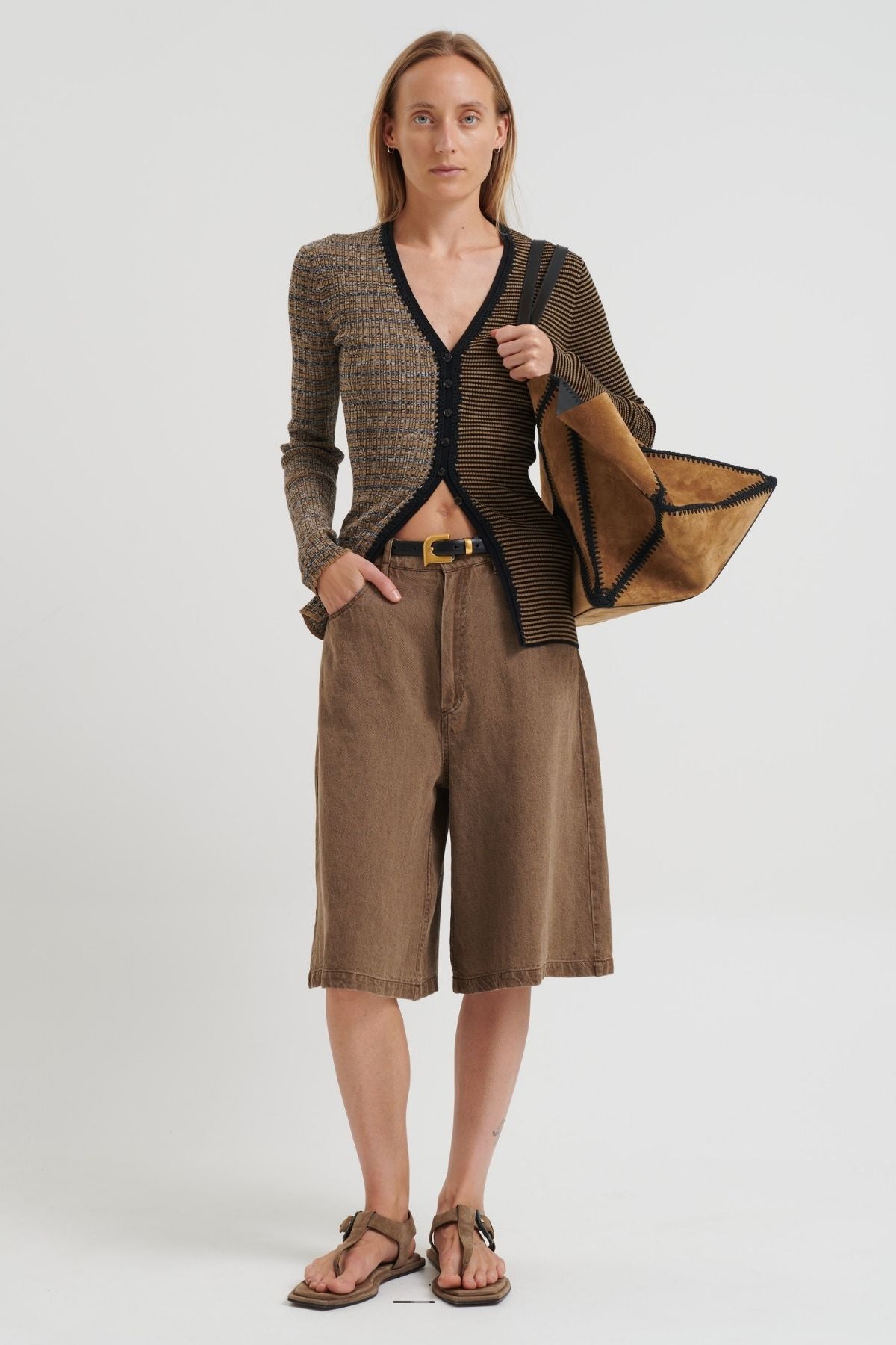 Nanushka Eluney Striped Mixed Cardigan - Curry Stripe/ Space