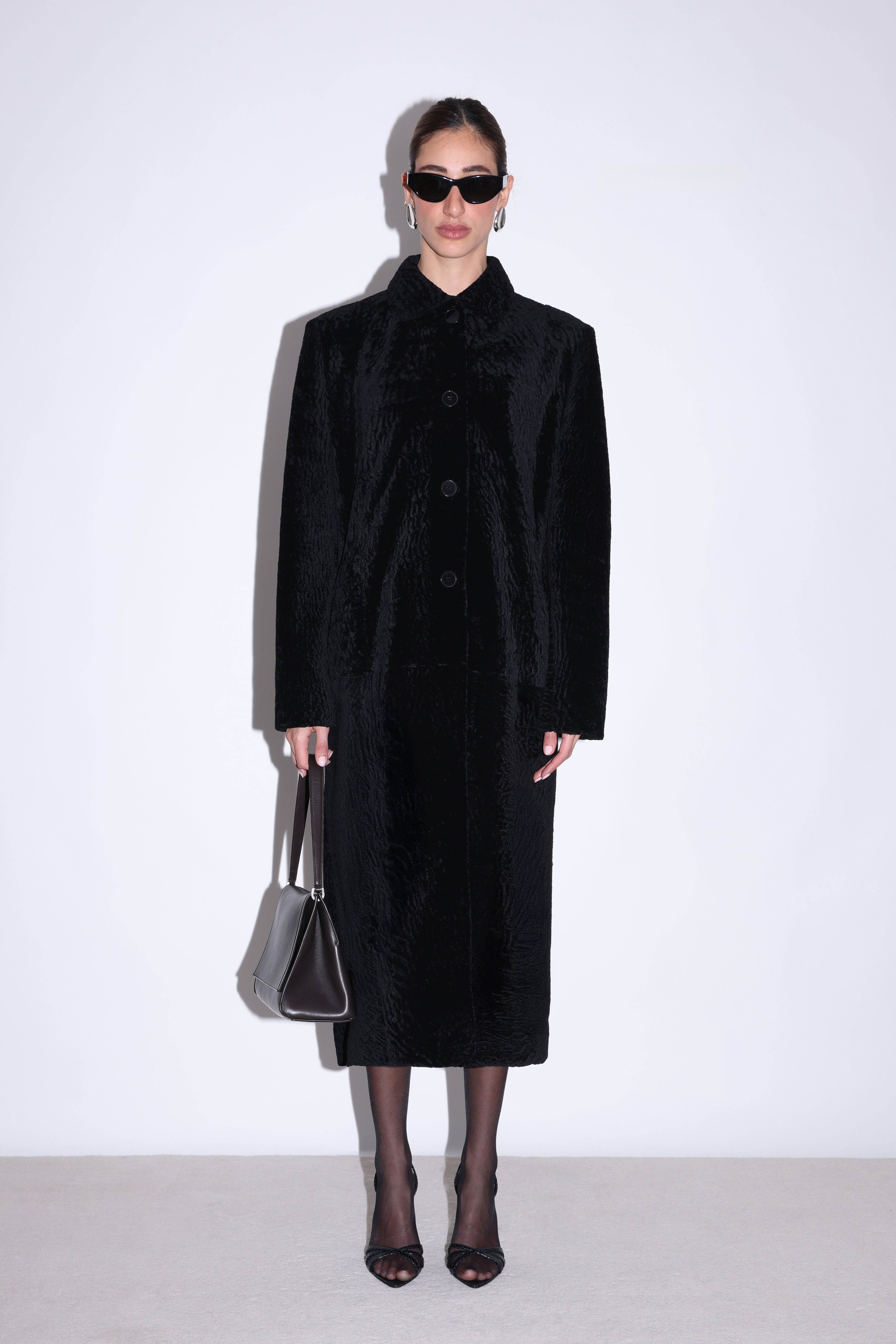 Nour Hammour Paloma Shearling Coat - Black Astrakhan