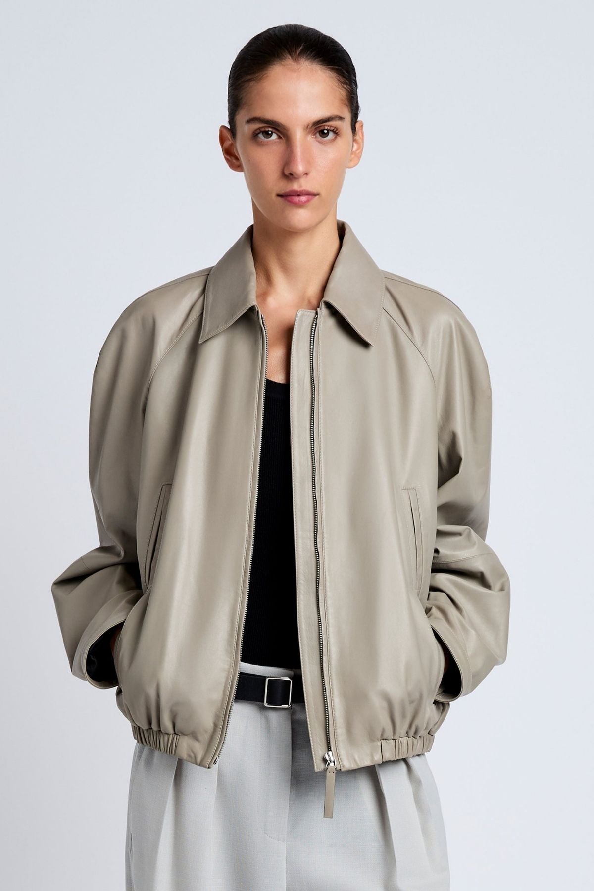 Proenza Schouler Beck Bomber in Paper Leather - Granite