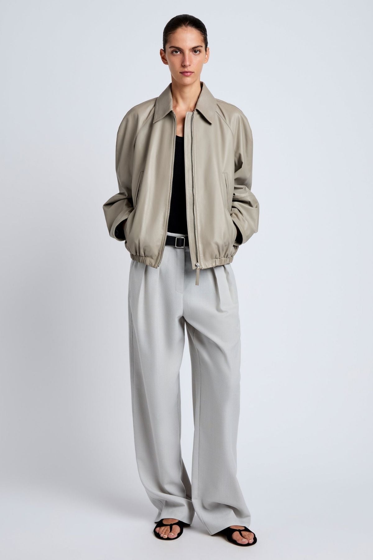 Proenza Schouler Beck Bomber in Paper Leather - Granite