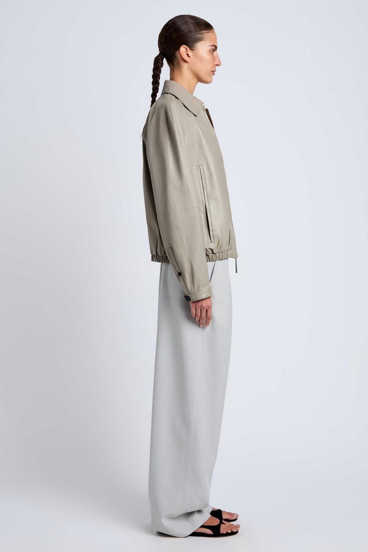 Proenza Schouler Beck Bomber in Paper Leather - Granite