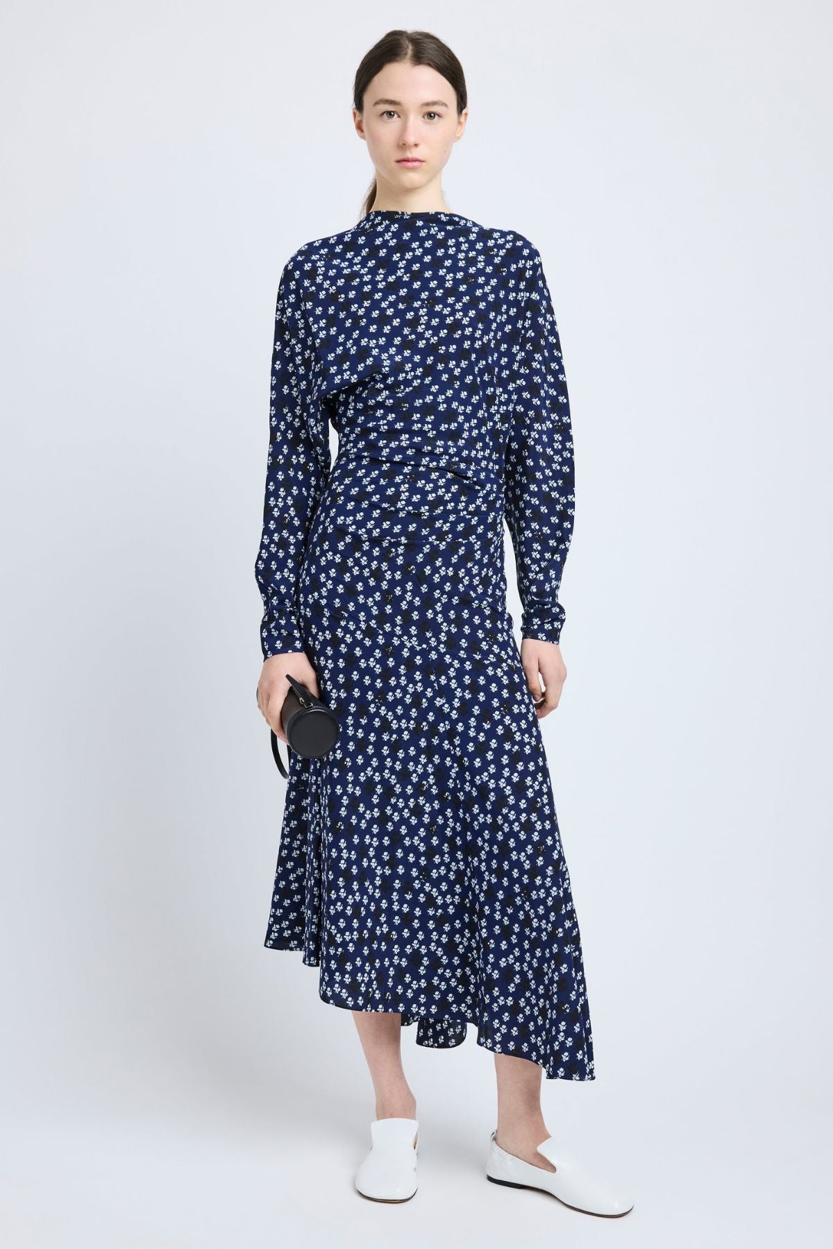 Proenza Schouler Alina Dress in Printed Silk Viscose - Navy Multi