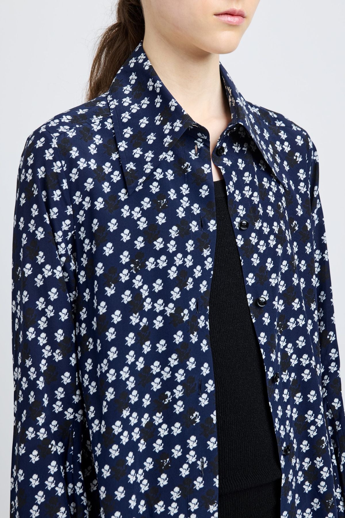 Proenza Schouler Emmeline Shirt in Printed Silk Viscose - Navy Multi
