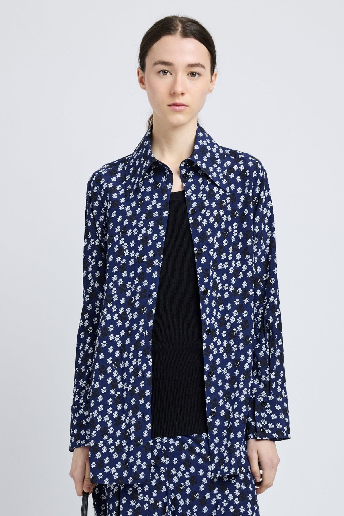 Proenza Schouler Emmeline Shirt in Printed Silk Viscose - Navy Multi