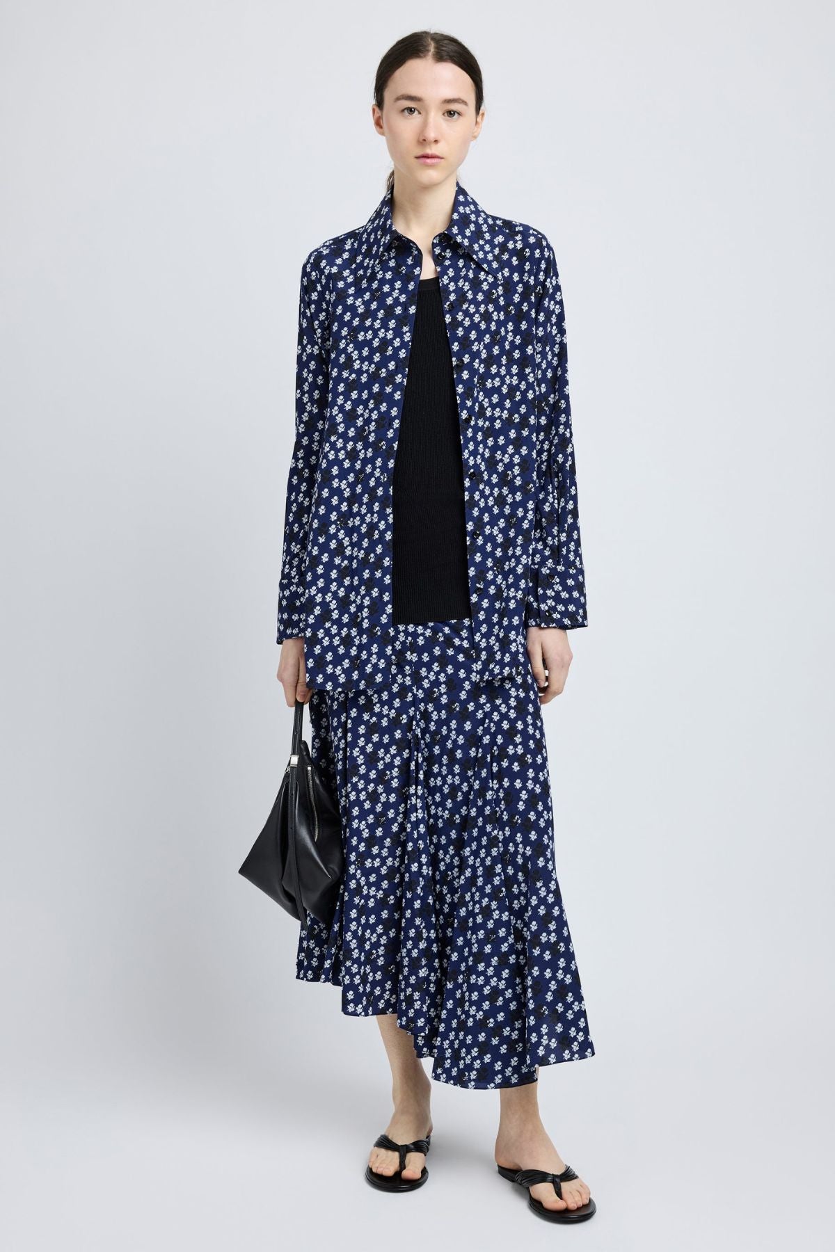 Proenza Schouler Emmeline Shirt in Printed Silk Viscose - Navy Multi