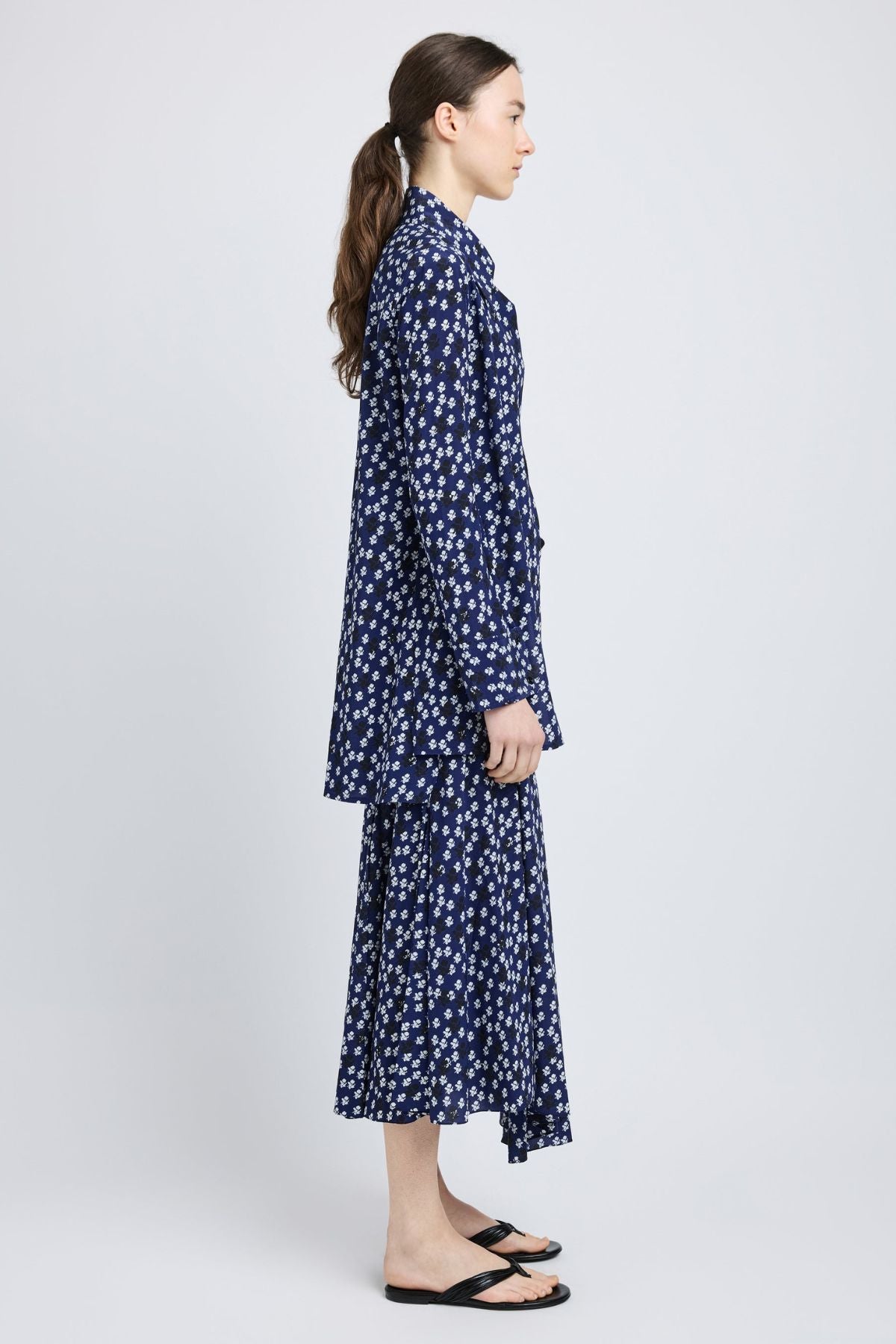 Proenza Schouler Emmeline Shirt in Printed Silk Viscose - Navy Multi