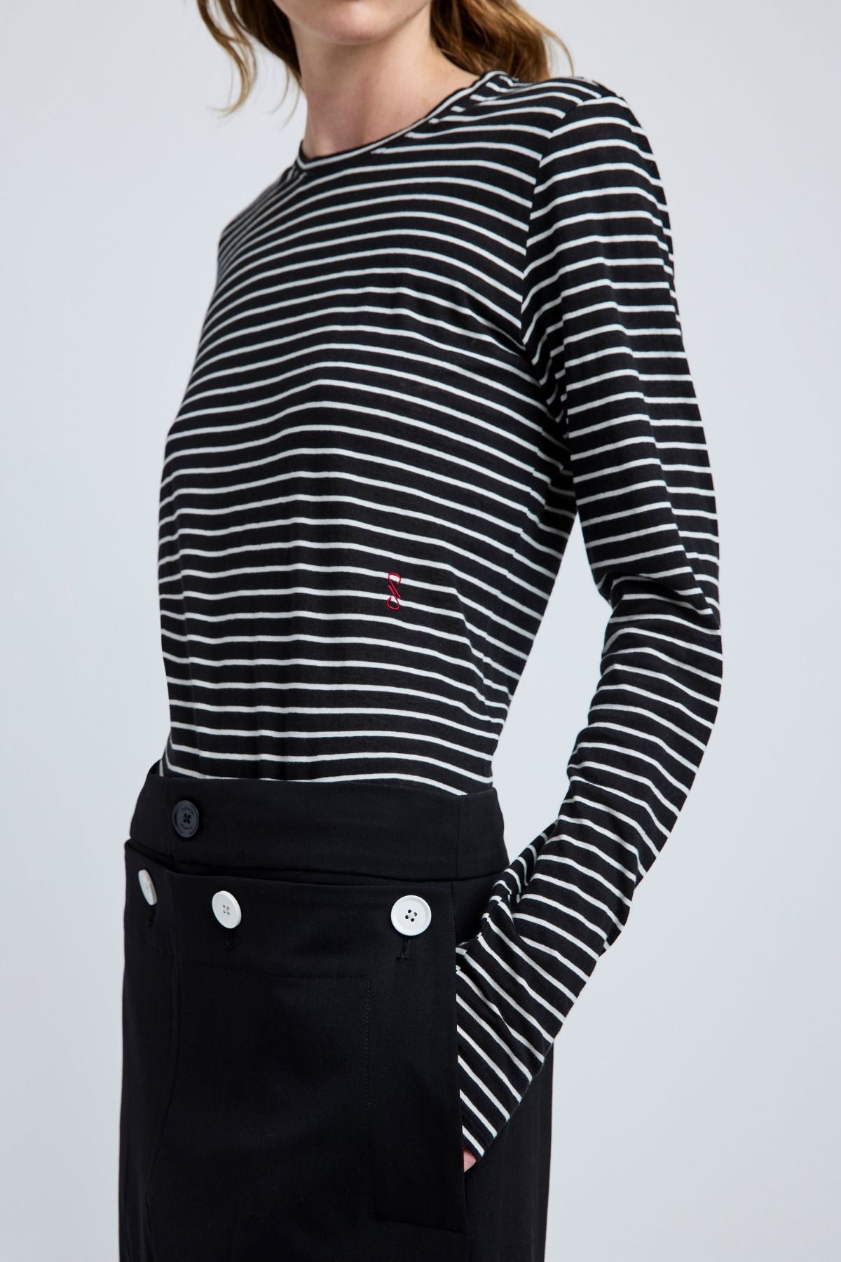 Proenza Schouler Mia T-Shirt in Cotton Stripe Jersey - Black Multi