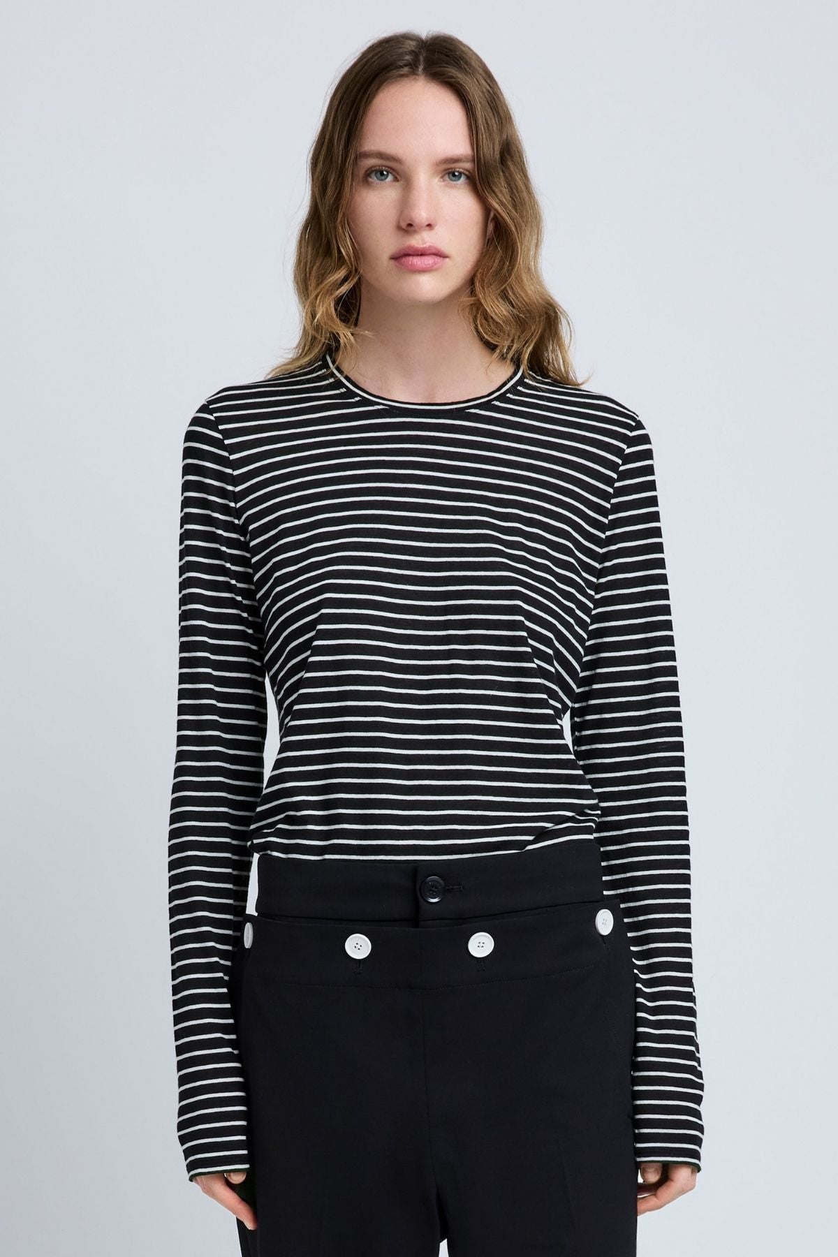 Proenza Schouler Mia T-Shirt in Cotton Stripe Jersey - Black Multi