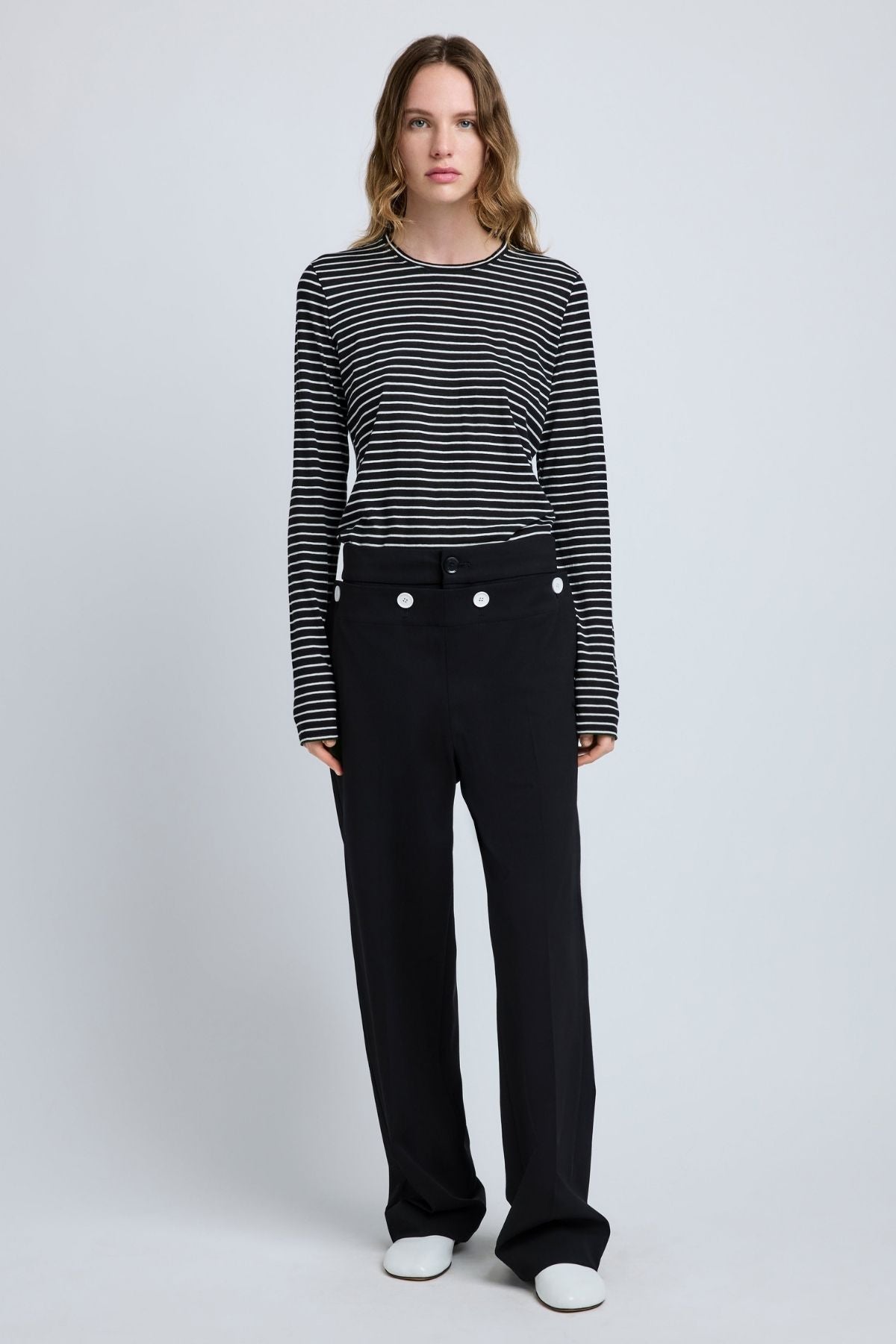 Proenza Schouler Mia T-Shirt in Cotton Stripe Jersey - Black Multi