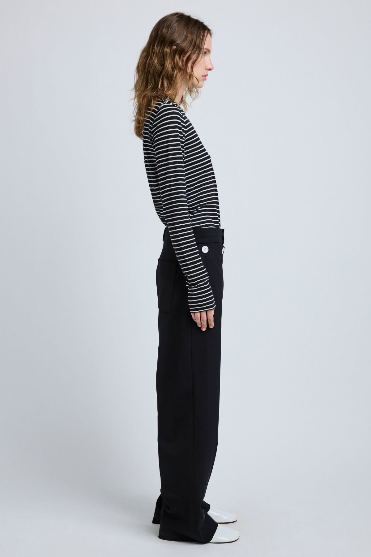 Proenza Schouler Mia T-Shirt in Cotton Stripe Jersey - Black Multi