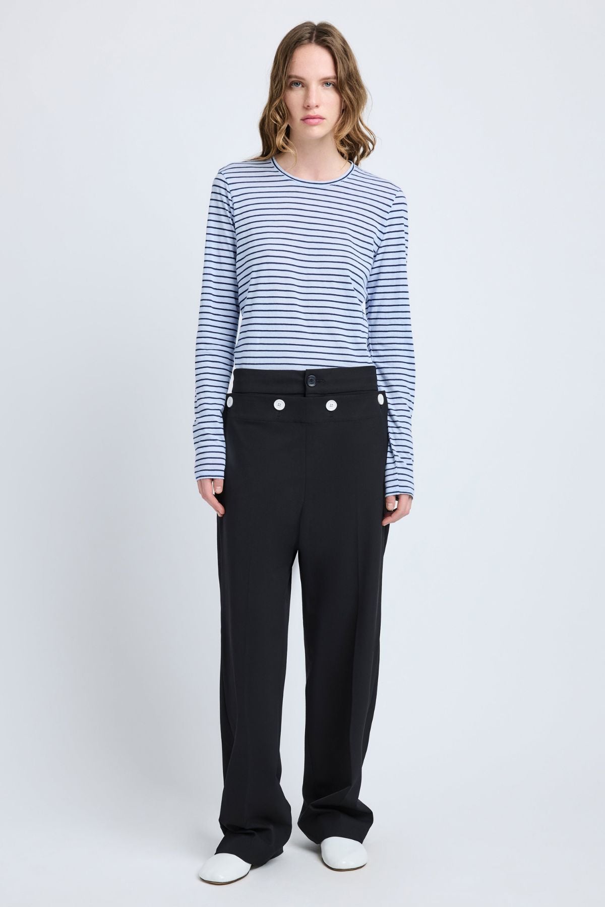 Proenza Schouler Mia T-Shirt in Cotton Stripe Jersey - Chambray Multi