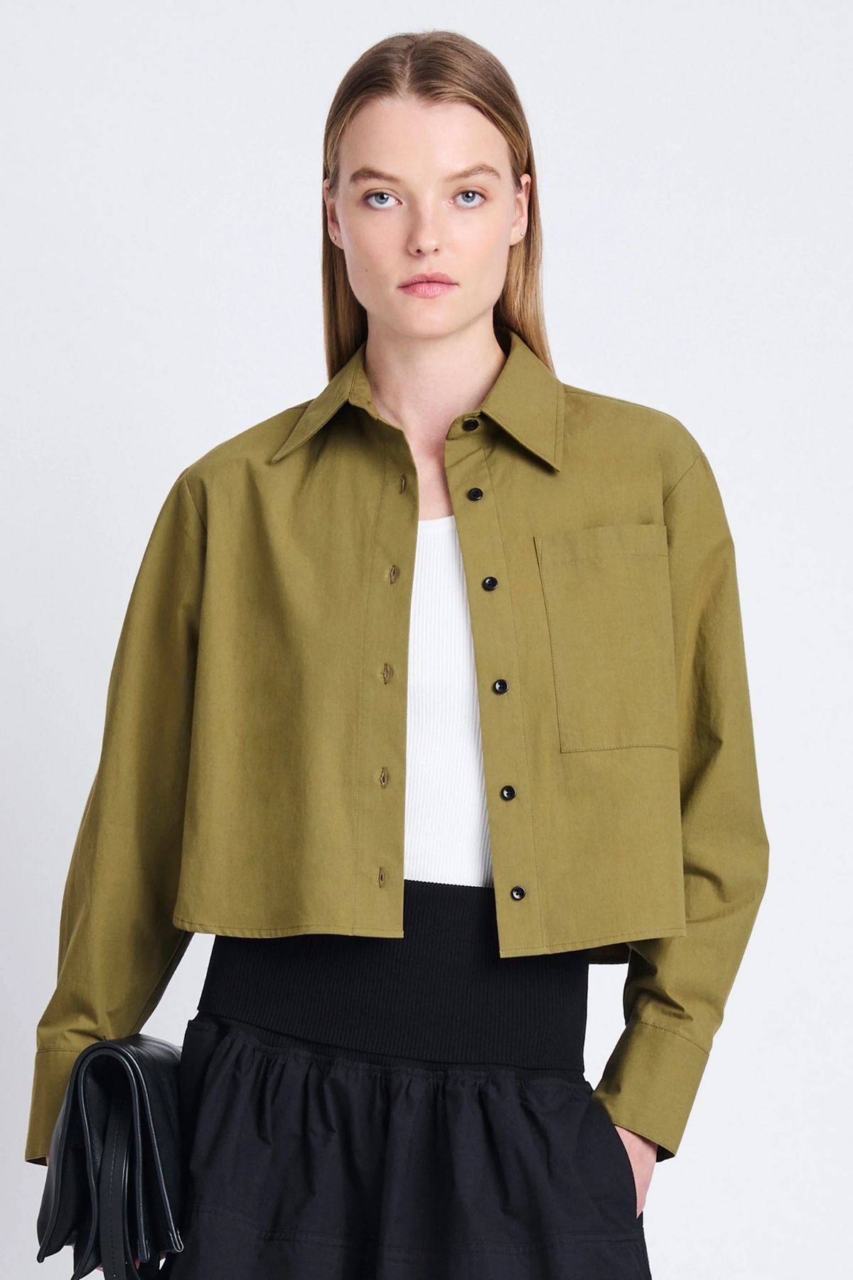 Proenza Schouler White Label Alma Shirt Preached Cotton - Olive