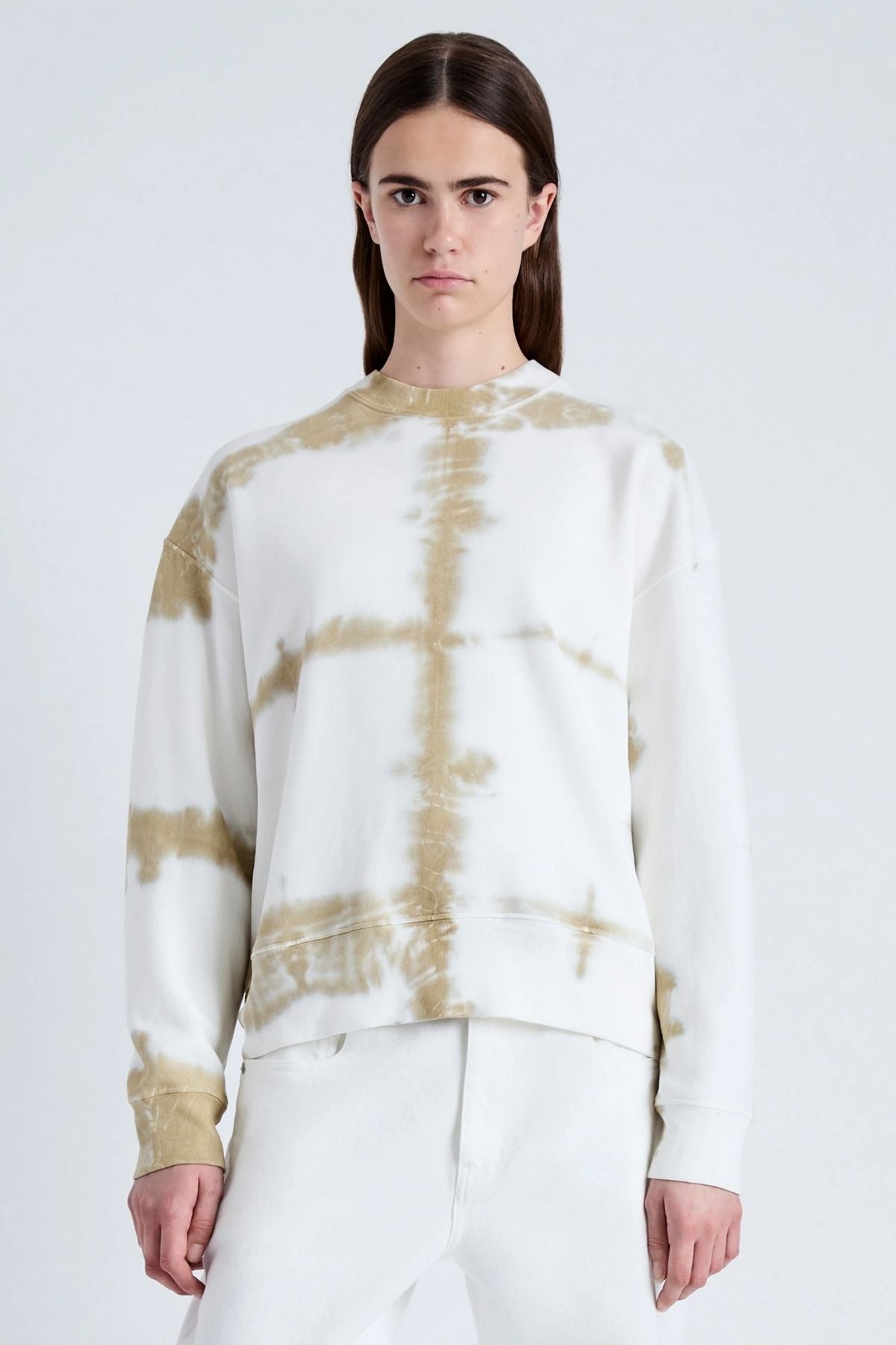 Proenza Schouler White Label Blake Tie Dye Sweatshirt - White/ Khaki
