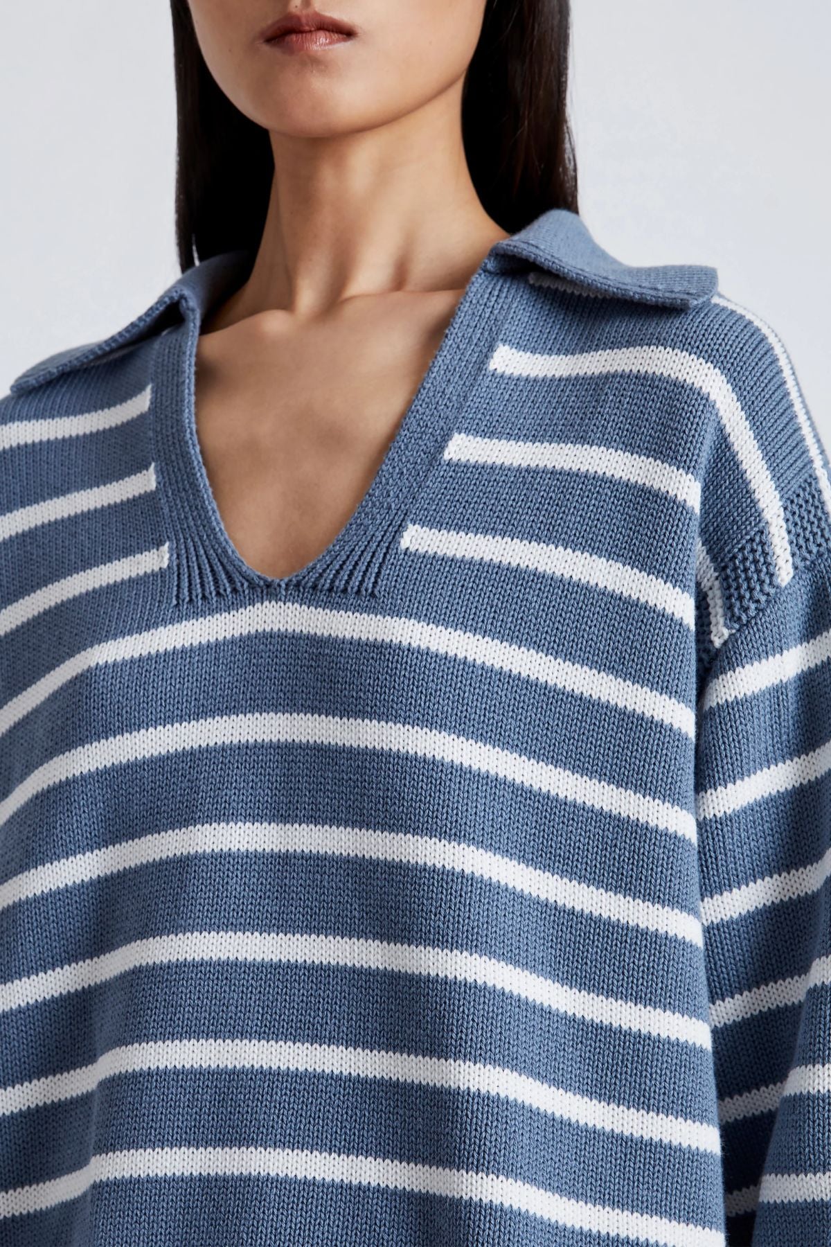 Proenza Schouler White Label Stripe Murphy Knit Sweater - Slate/ Chalk