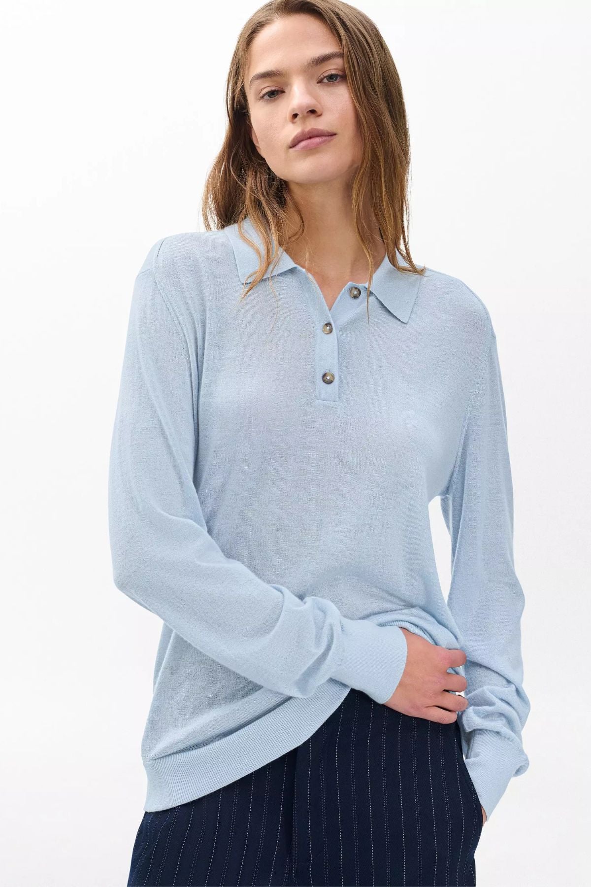 Rag & Bone Adeline Lightweight Cashmere Polo - Light Blue
