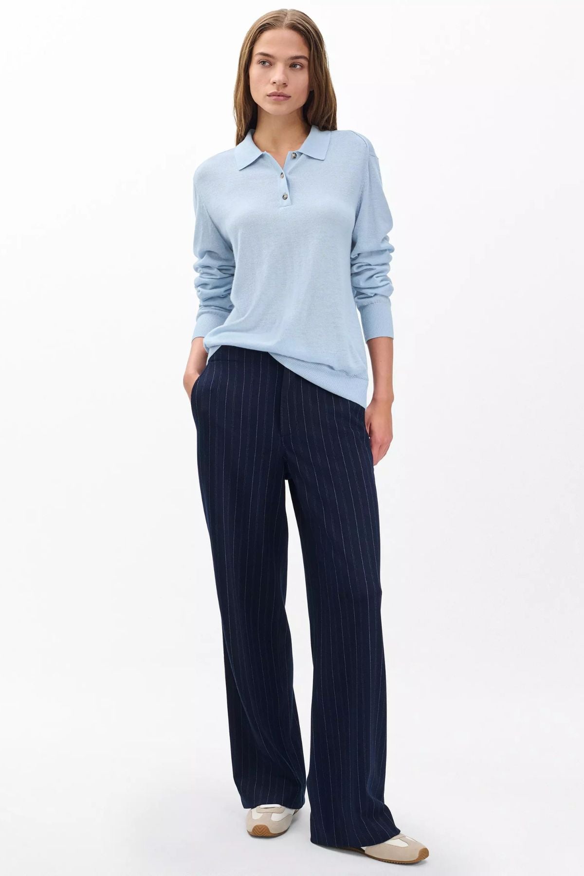 Rag & Bone Adeline Lightweight Cashmere Polo - Light Blue