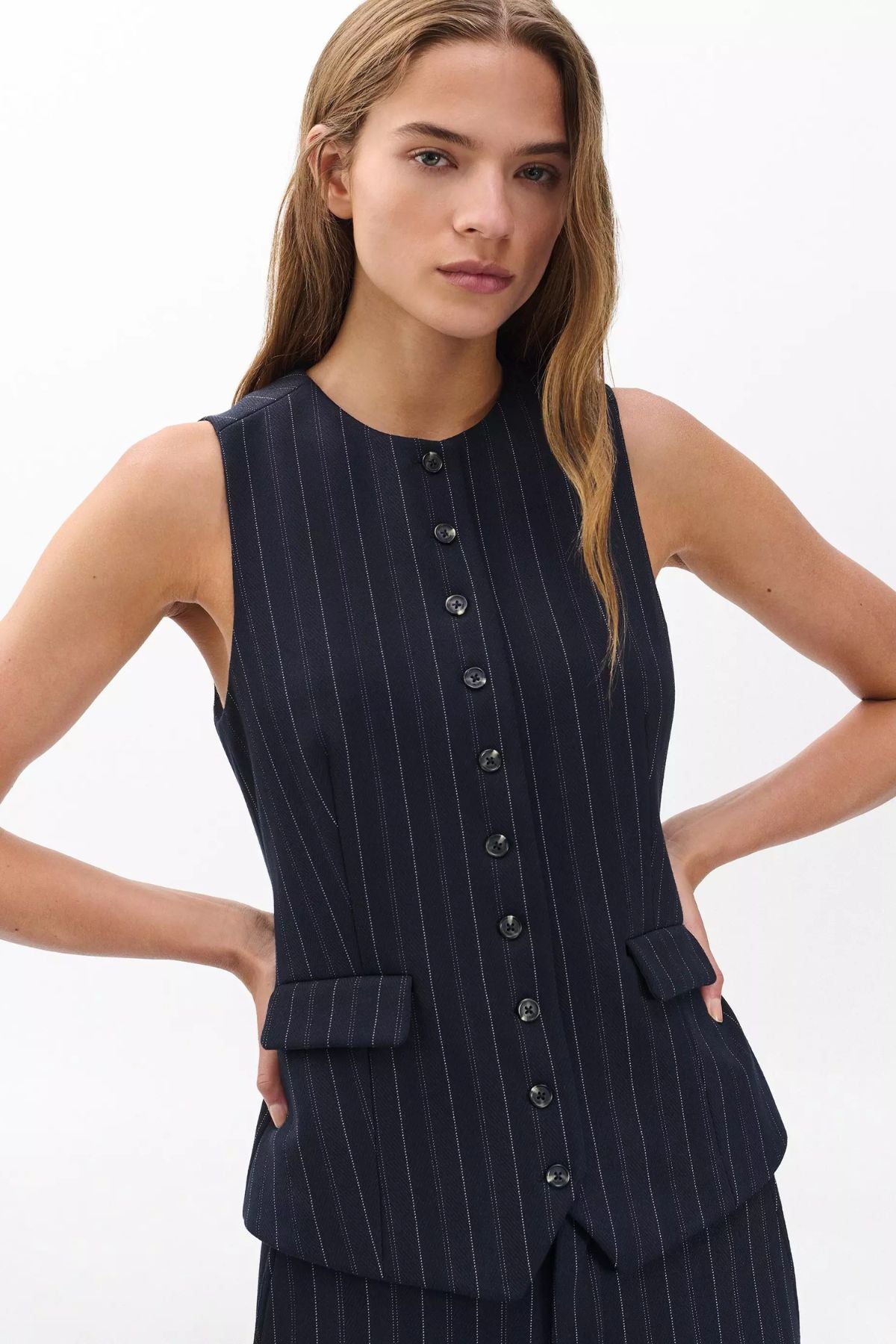 Rag & Bone Irina Ponte Long Vest - Navy Multi