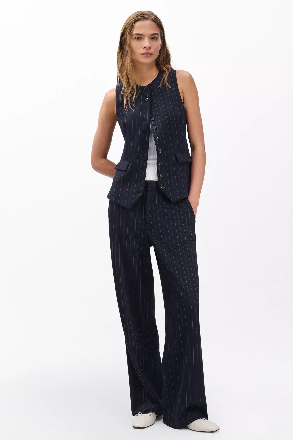 Rag & Bone Irina Ponte Long Vest - Navy Multi