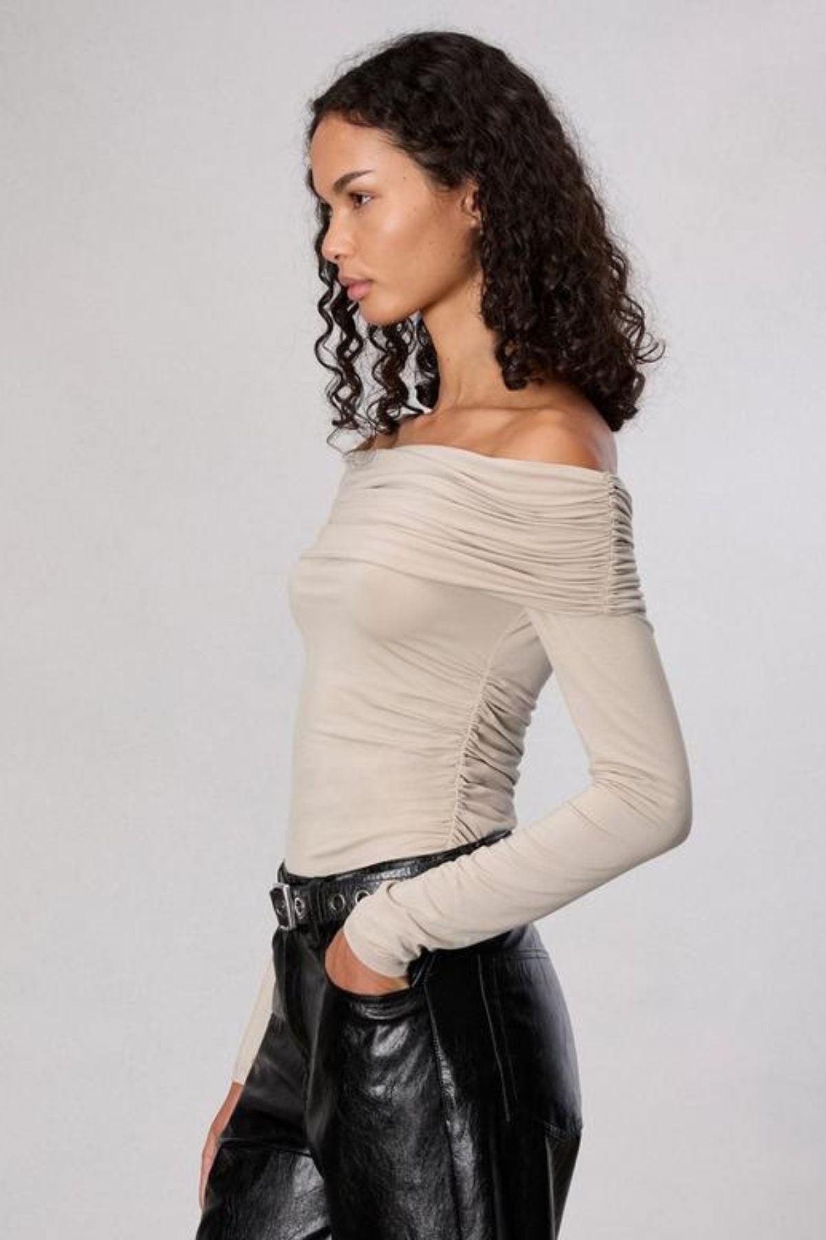 Rag & Bone Luca Off Shoulder LS Top - Fossil