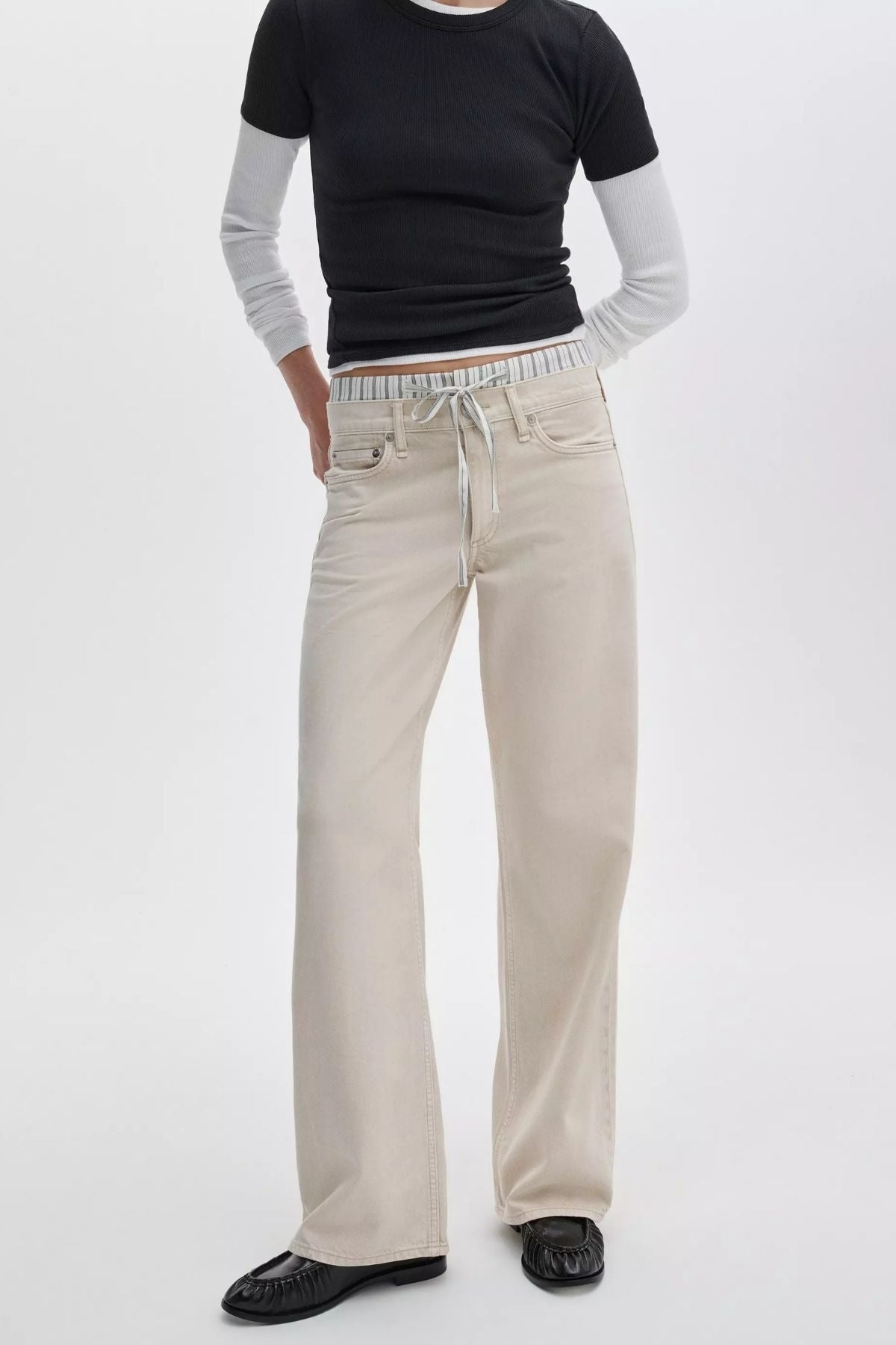 Rag & Bone Saige Relaxed Straight Boxer Jeans - Sandstripe