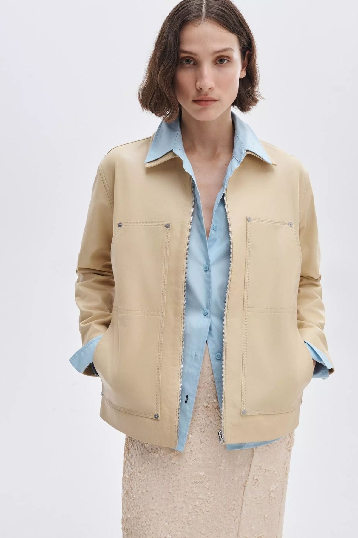 Rag & Bone Sid Leather Jacket - Pale Yellow
